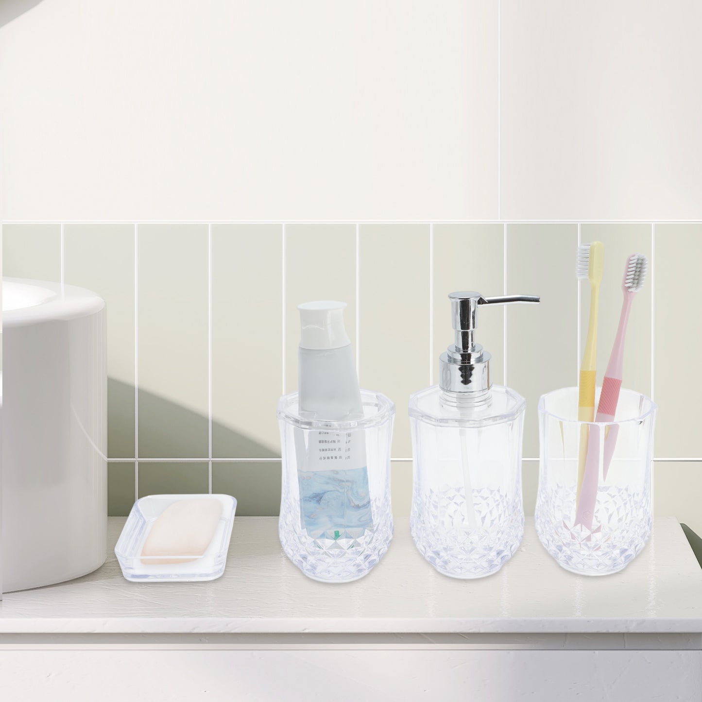 4 Pcs Set Durable Clear Bathroom Accessories Kit for Home Transparent