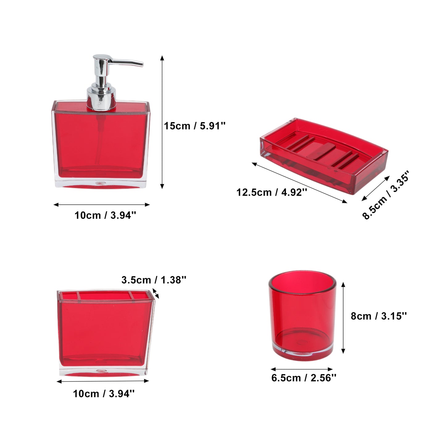 4 Pcs Set Lightweight Bathroom Accessories for Home Red