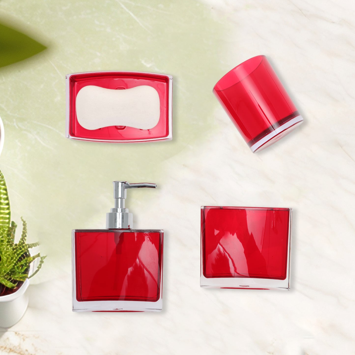 4 Pcs Set Lightweight Bathroom Accessories for Home Red