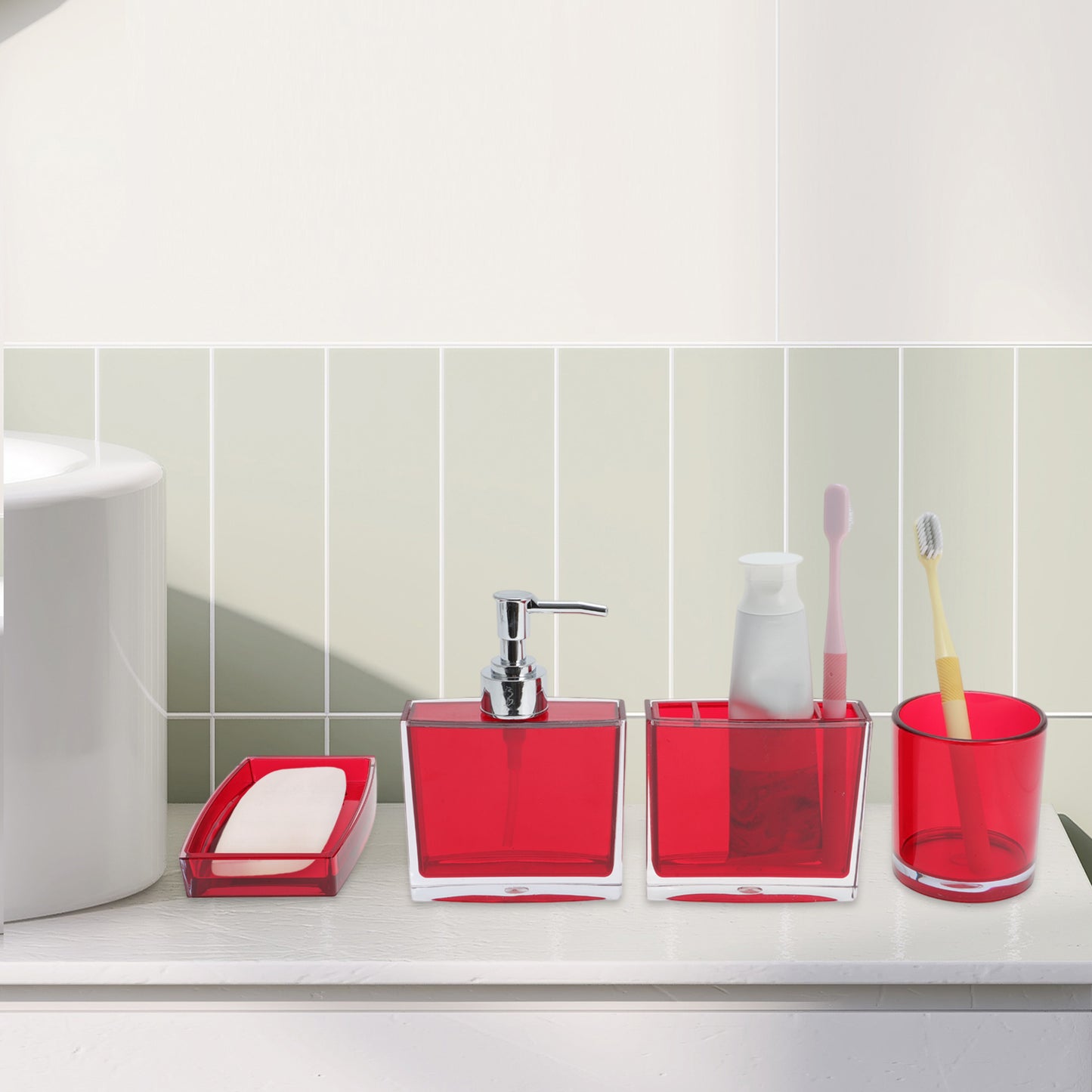 4 Pcs Set Lightweight Bathroom Accessories for Home Red
