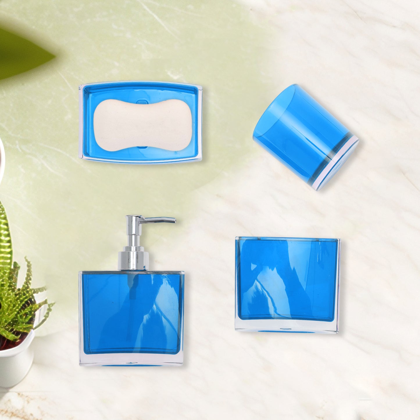 4 Pcs Set Lightweight Bathroom Accessories for Home Blue
