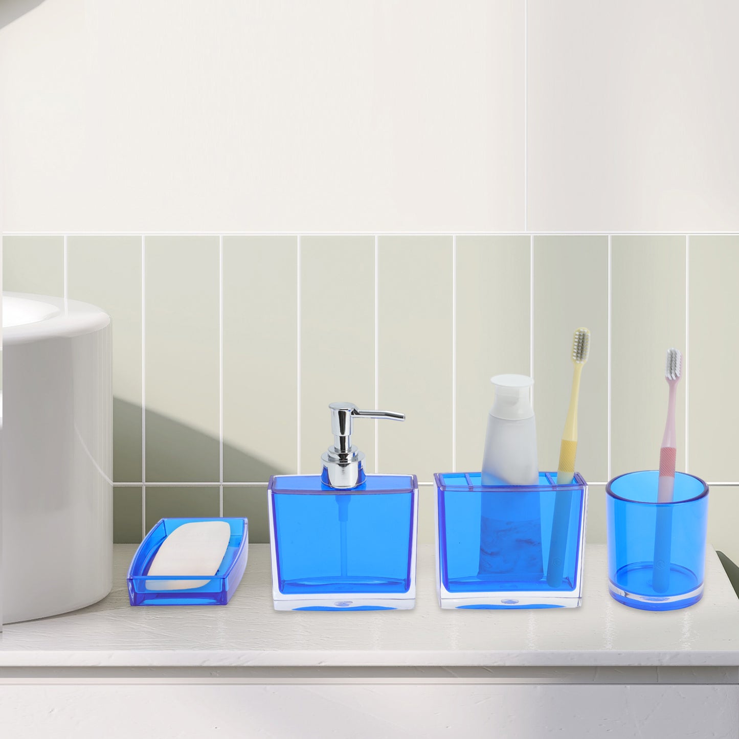 4 Pcs Set Lightweight Bathroom Accessories for Home Blue