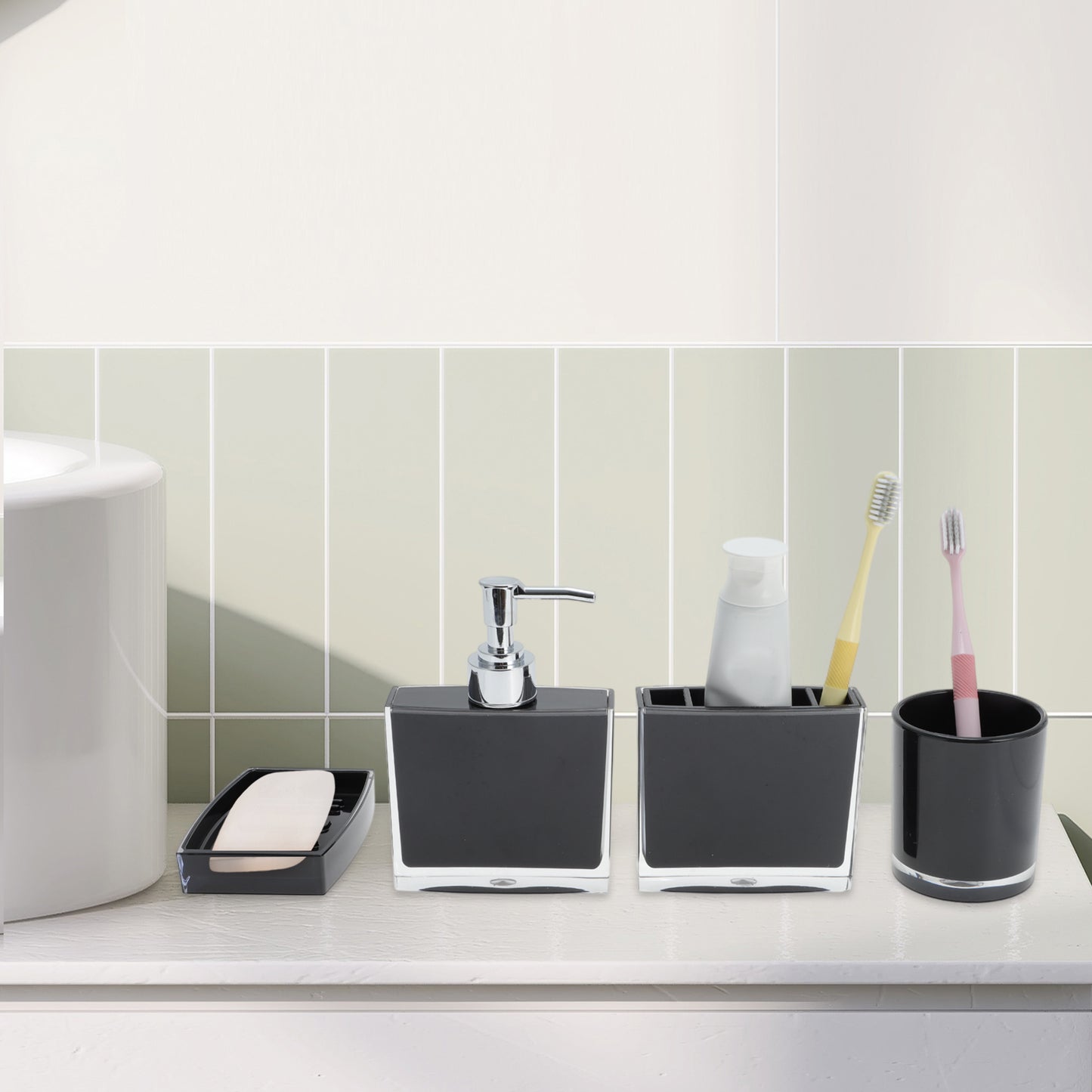 4 Pcs Set Lightweight Bathroom Accessories for Home Black