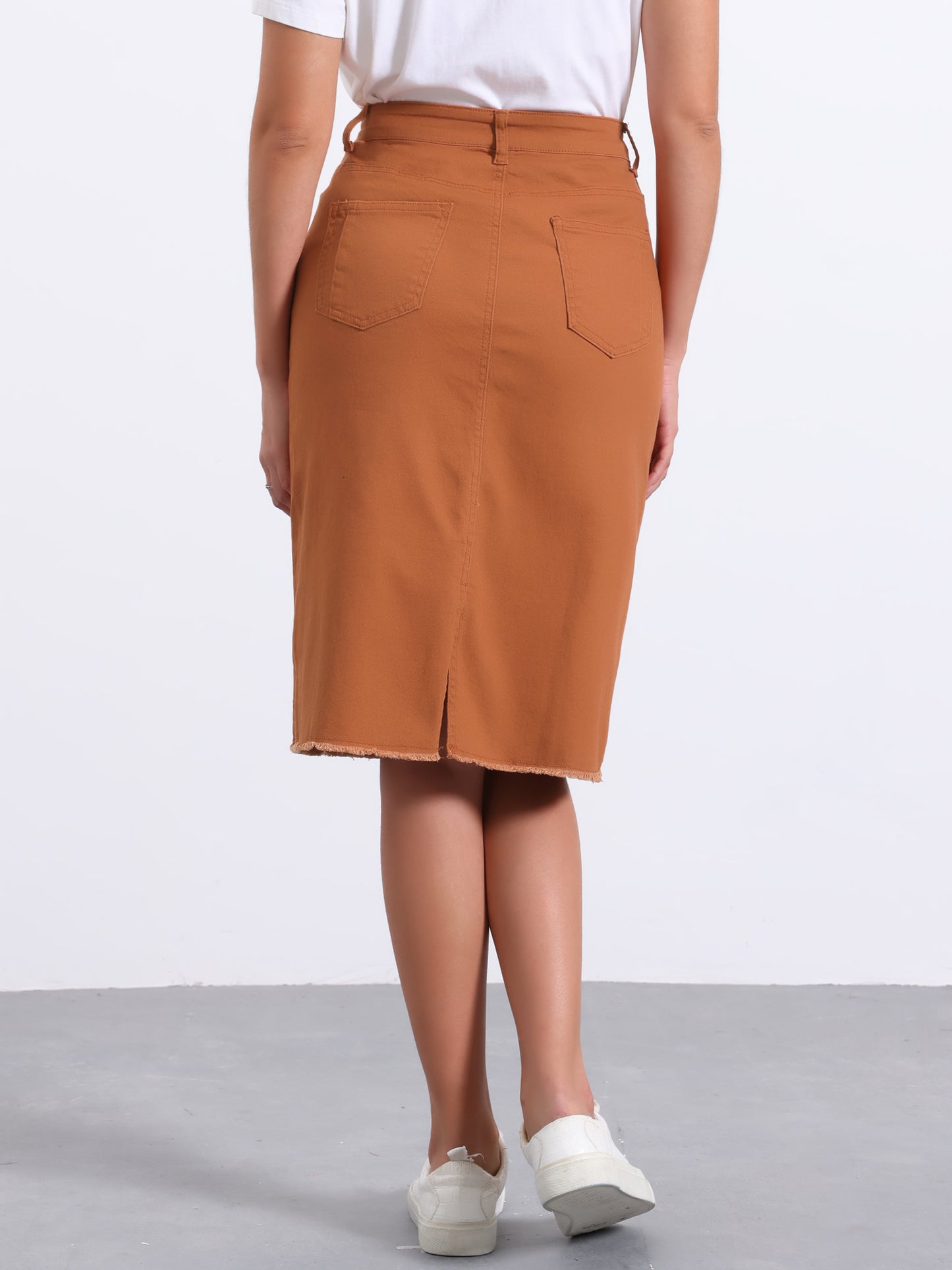 Falda vaquera informal para mujer, cintura alta, abertura trasera, elástica