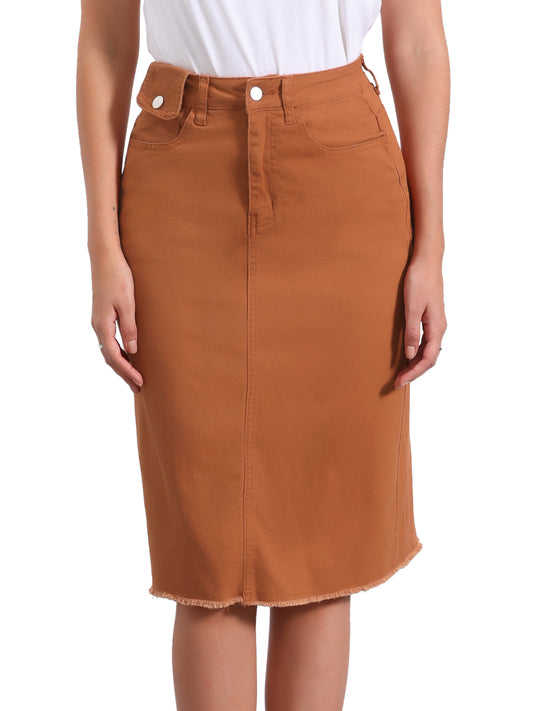 Women's Casual Jean Skirt High Waist Back Slit Stretch Denim Skirt