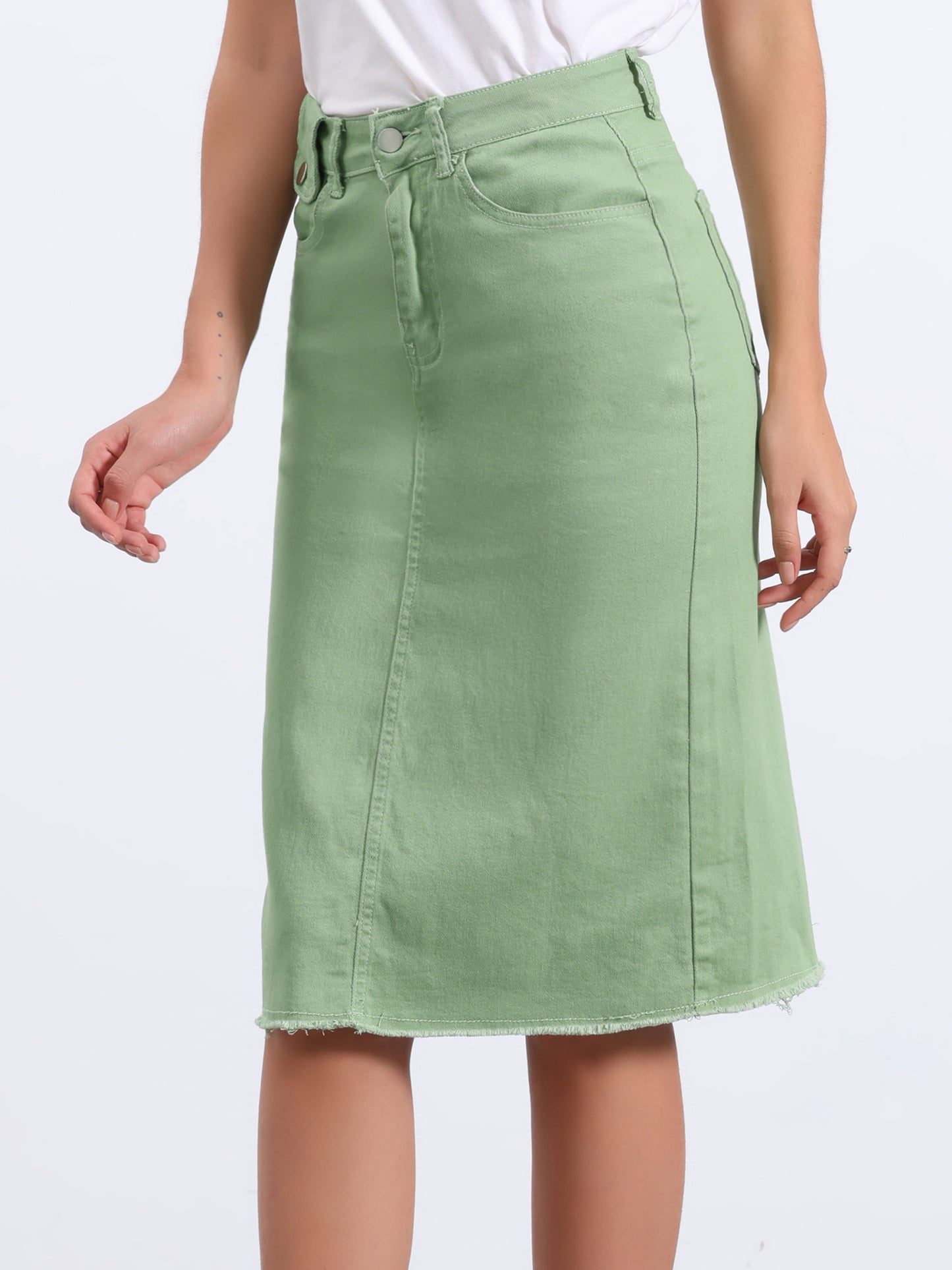 Falda vaquera informal para mujer, cintura alta, abertura trasera, elástica