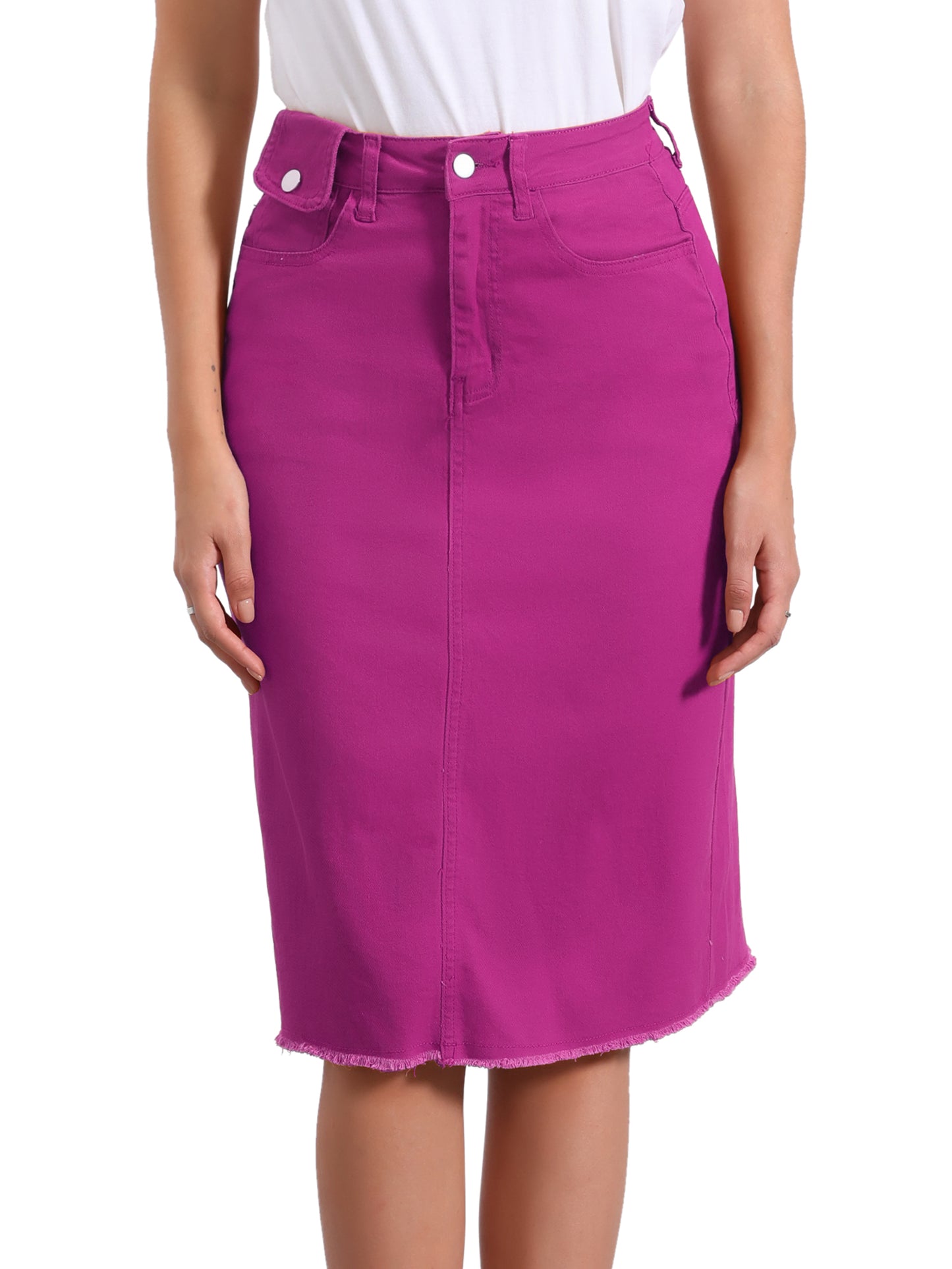 Falda vaquera informal para mujer, cintura alta, abertura trasera, elástica