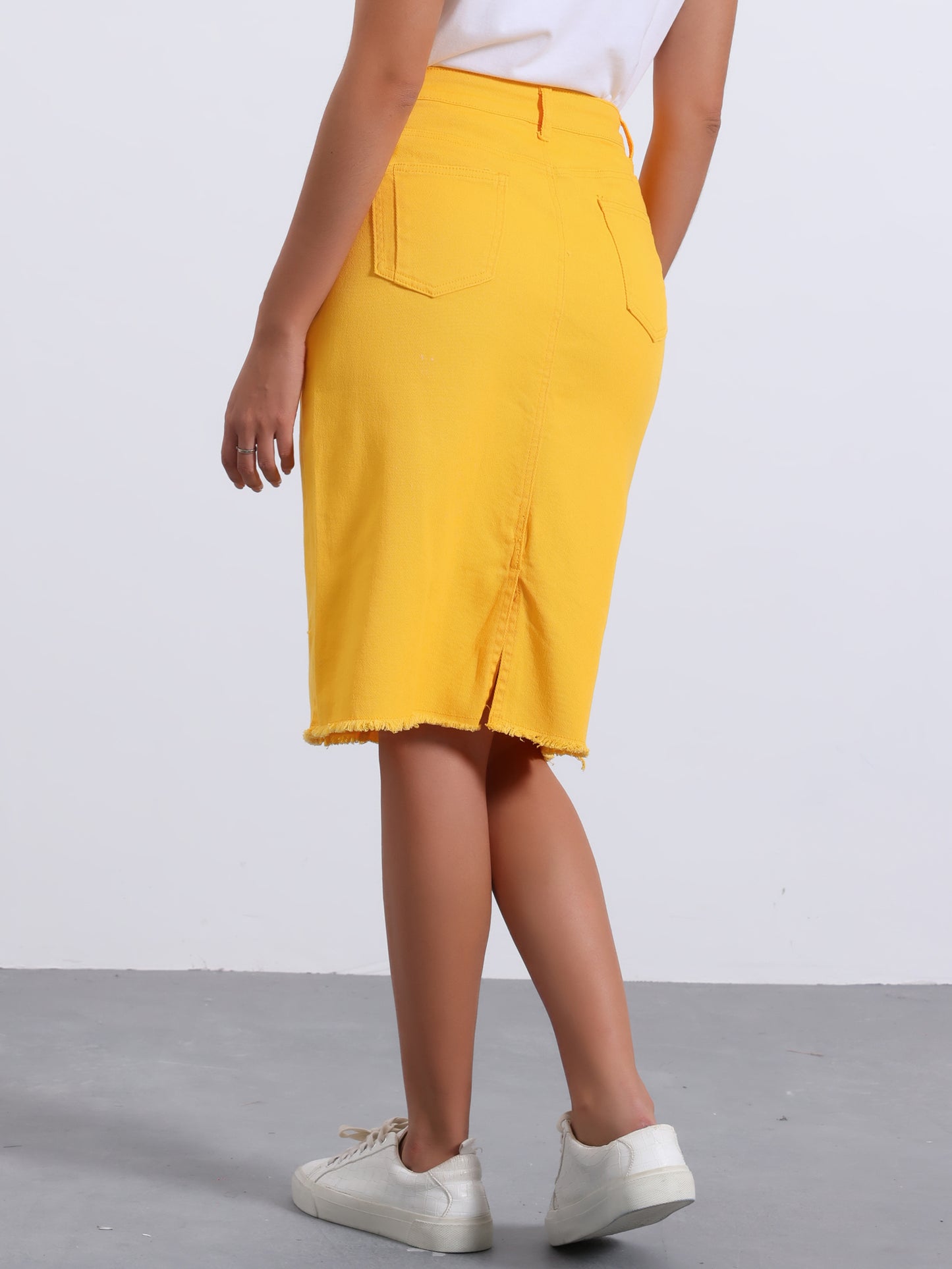 Falda vaquera informal para mujer, cintura alta, abertura trasera, elástica