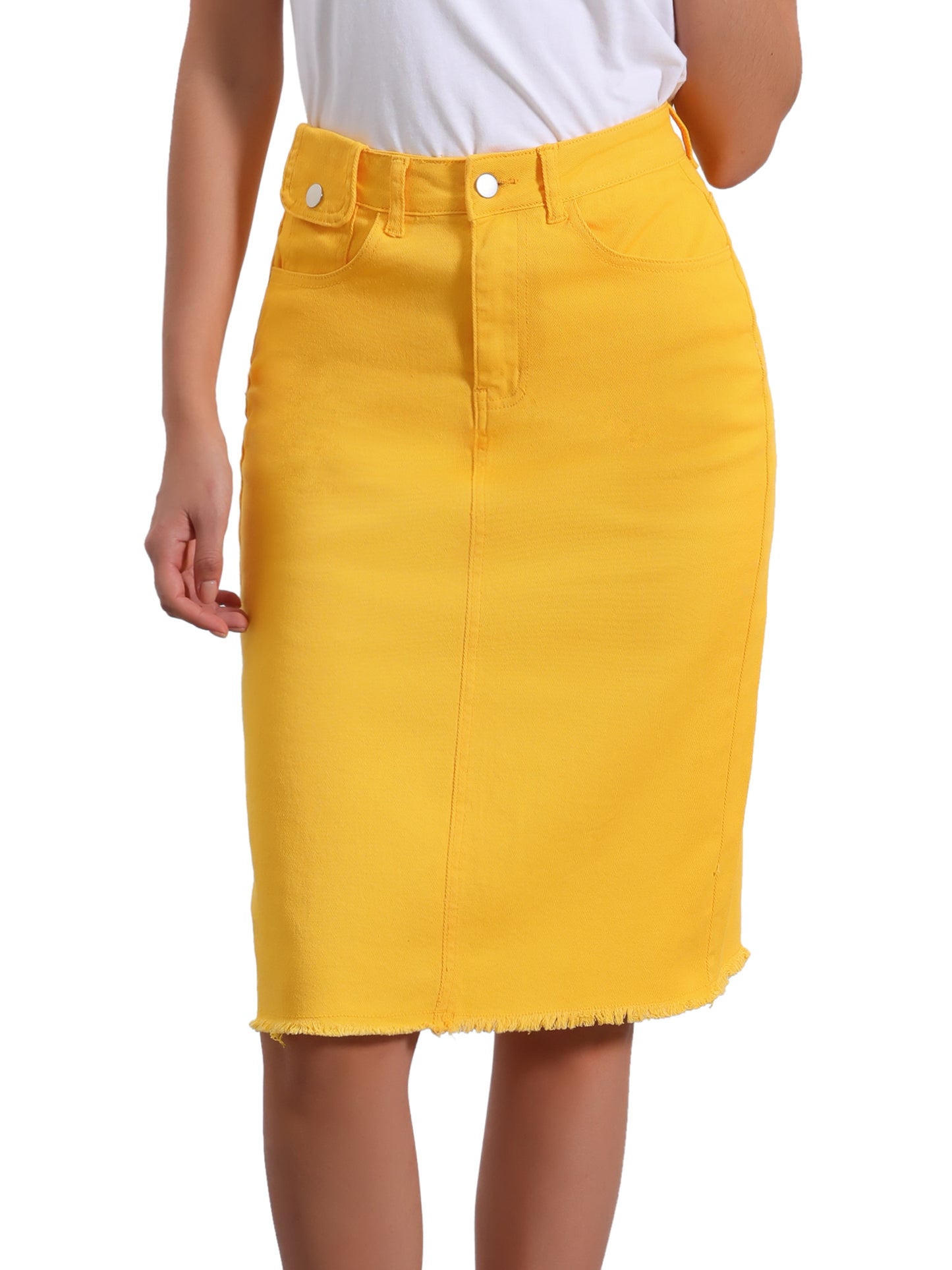 Falda vaquera informal para mujer, cintura alta, abertura trasera, elástica