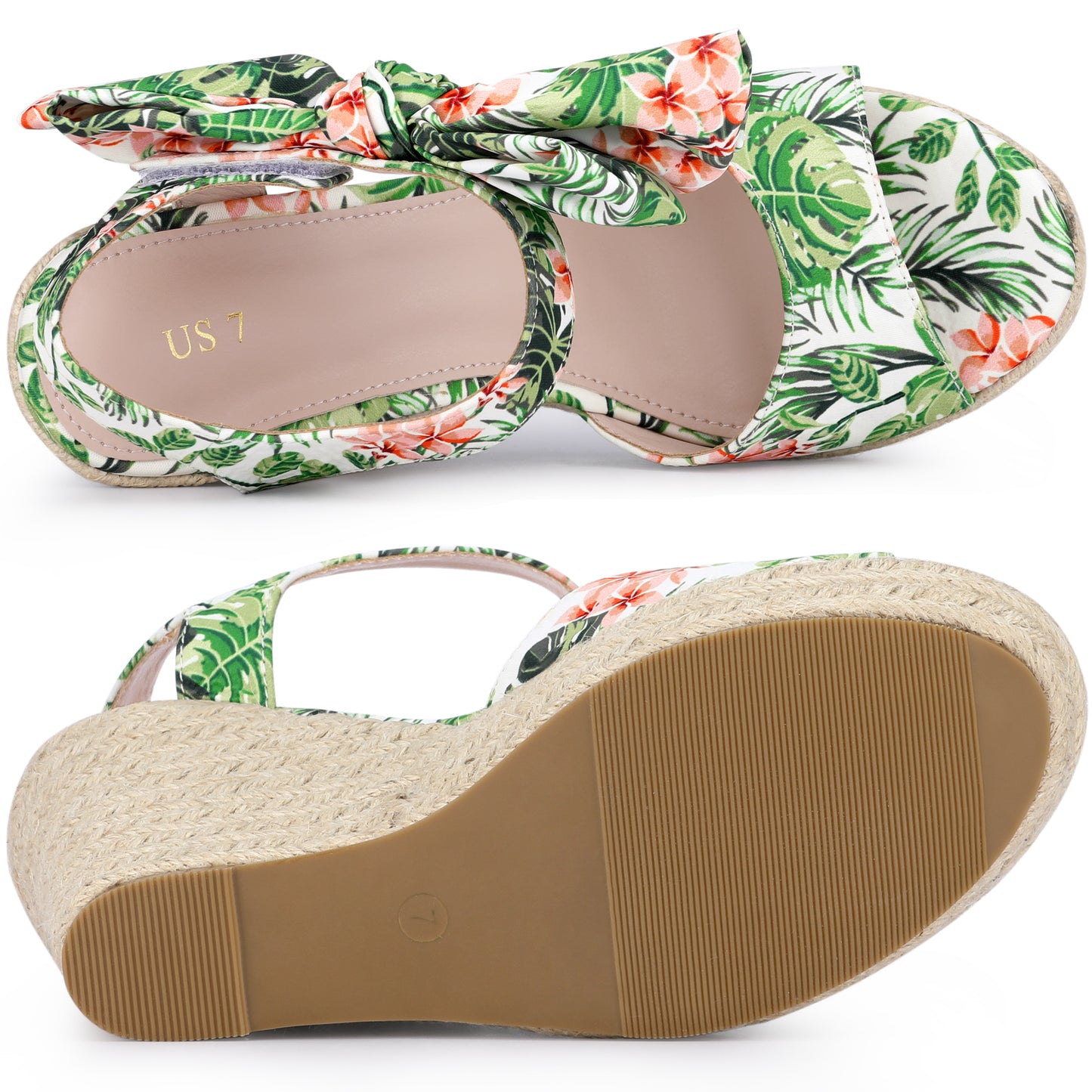 Sandalias de cuña con tira trasera y estampado floral para mujer