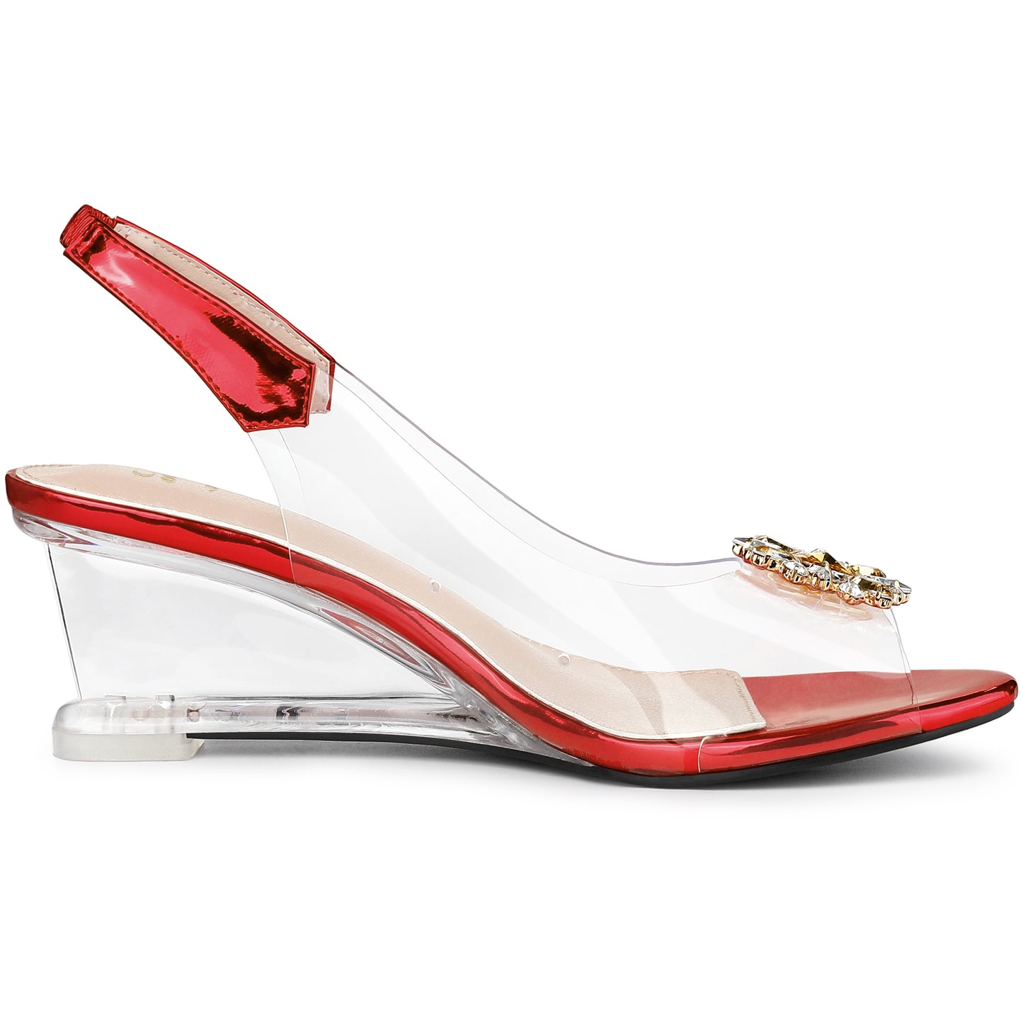 Women's Peep Toe Rhinestone Clear Wedges Heels Sandals