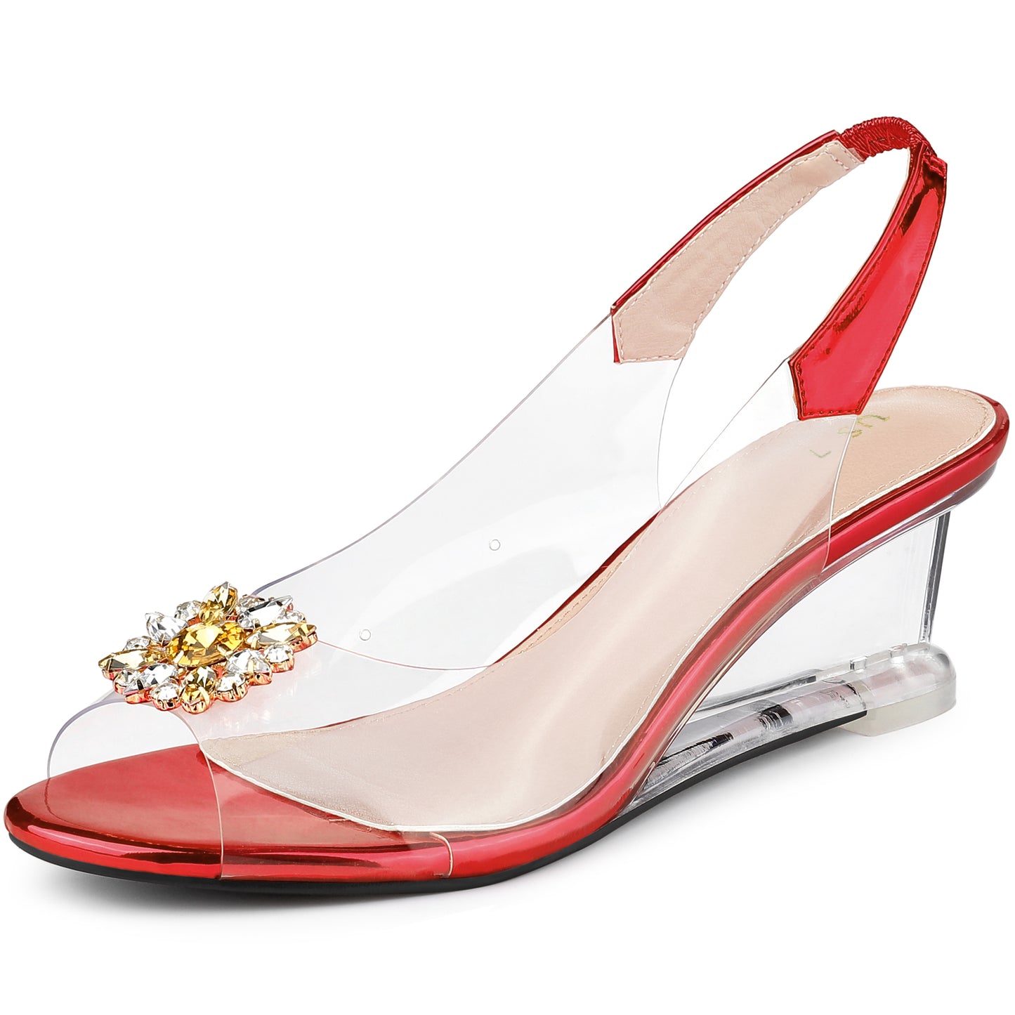 Women's Peep Toe Rhinestone Clear Wedges Heels Sandals