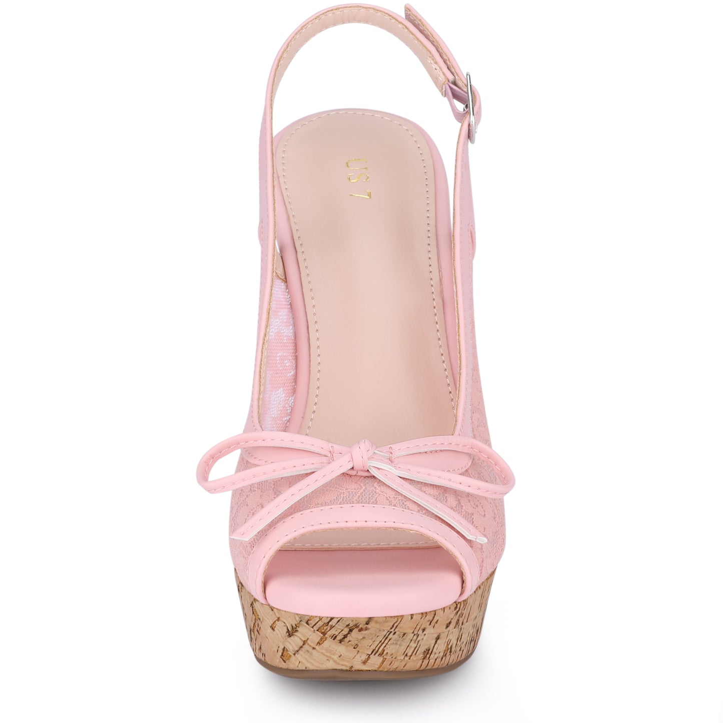 Sandalias de cuña con plataforma y lazo de encaje para mujer color mostaza