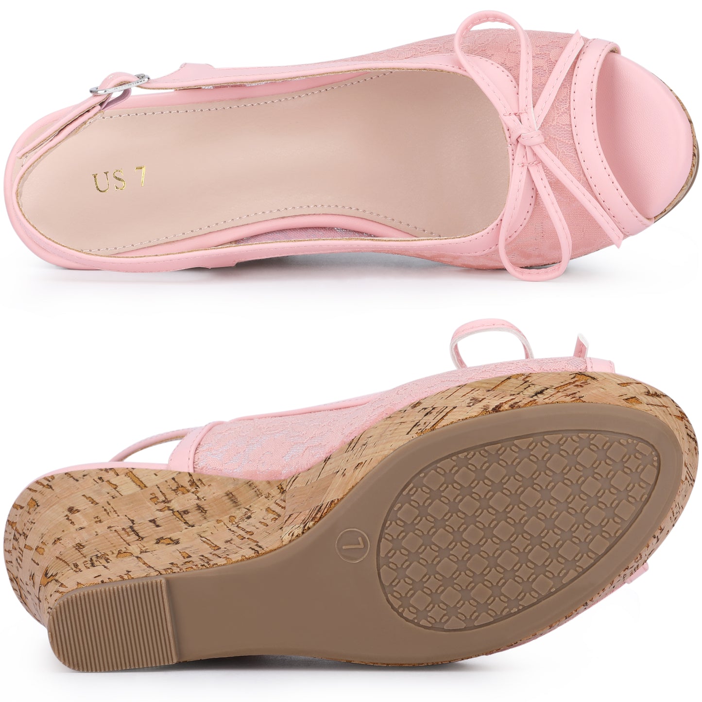 Sandalias de cuña con plataforma y lazo de encaje para mujer color mostaza