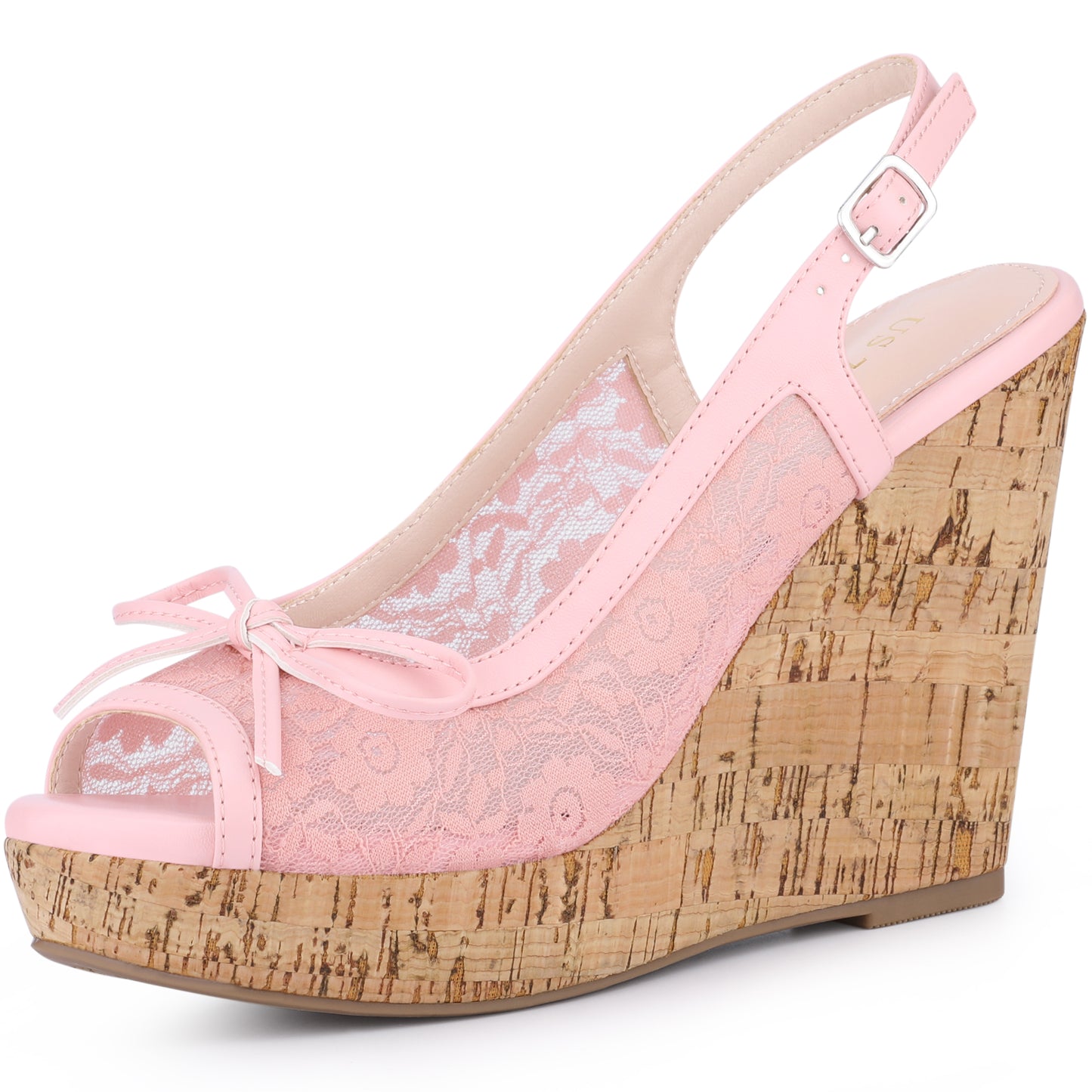 Sandalias de cuña con plataforma y lazo de encaje para mujer color mostaza