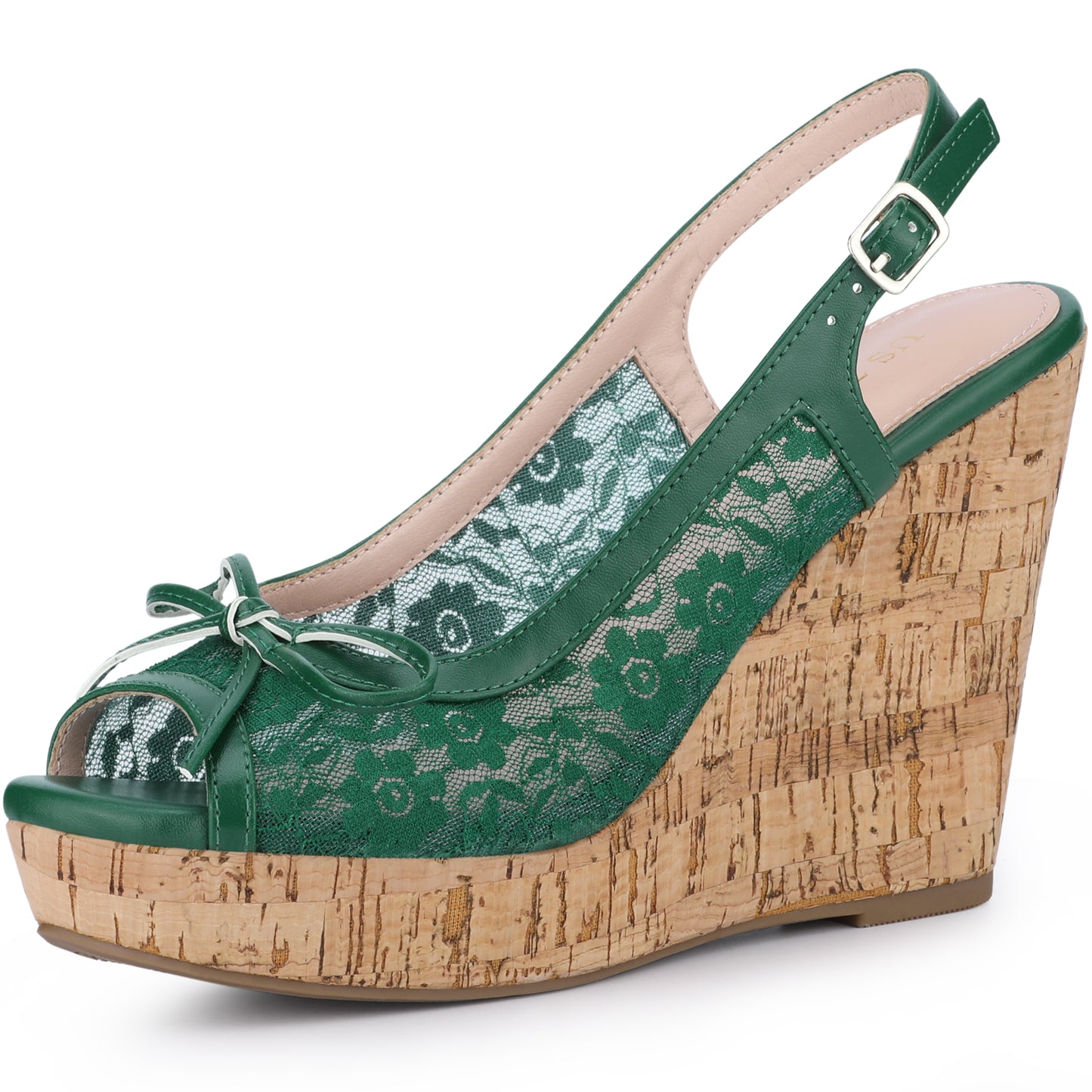 Women's Platform Heels Bow Lace Wedge Mustard Sandals