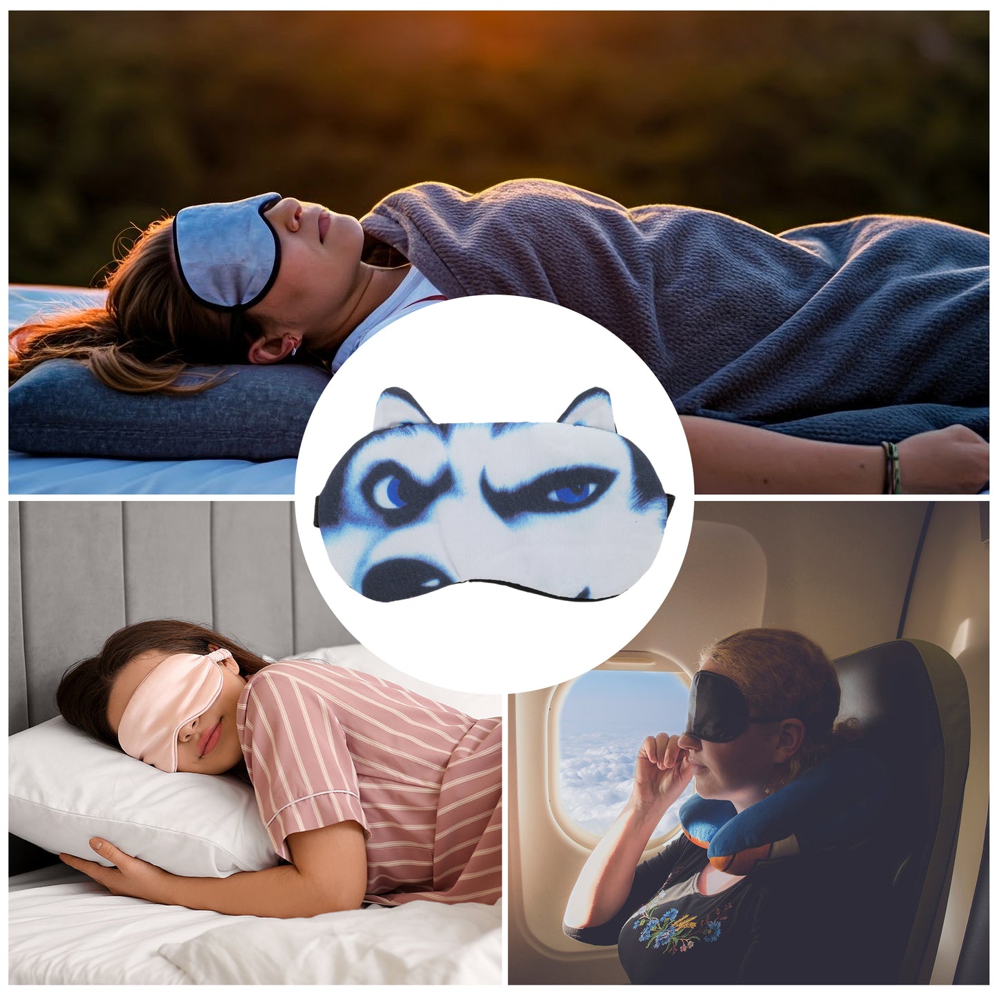 Portable Husky Sleep Mask Eye Shade Cover for Rest Black White