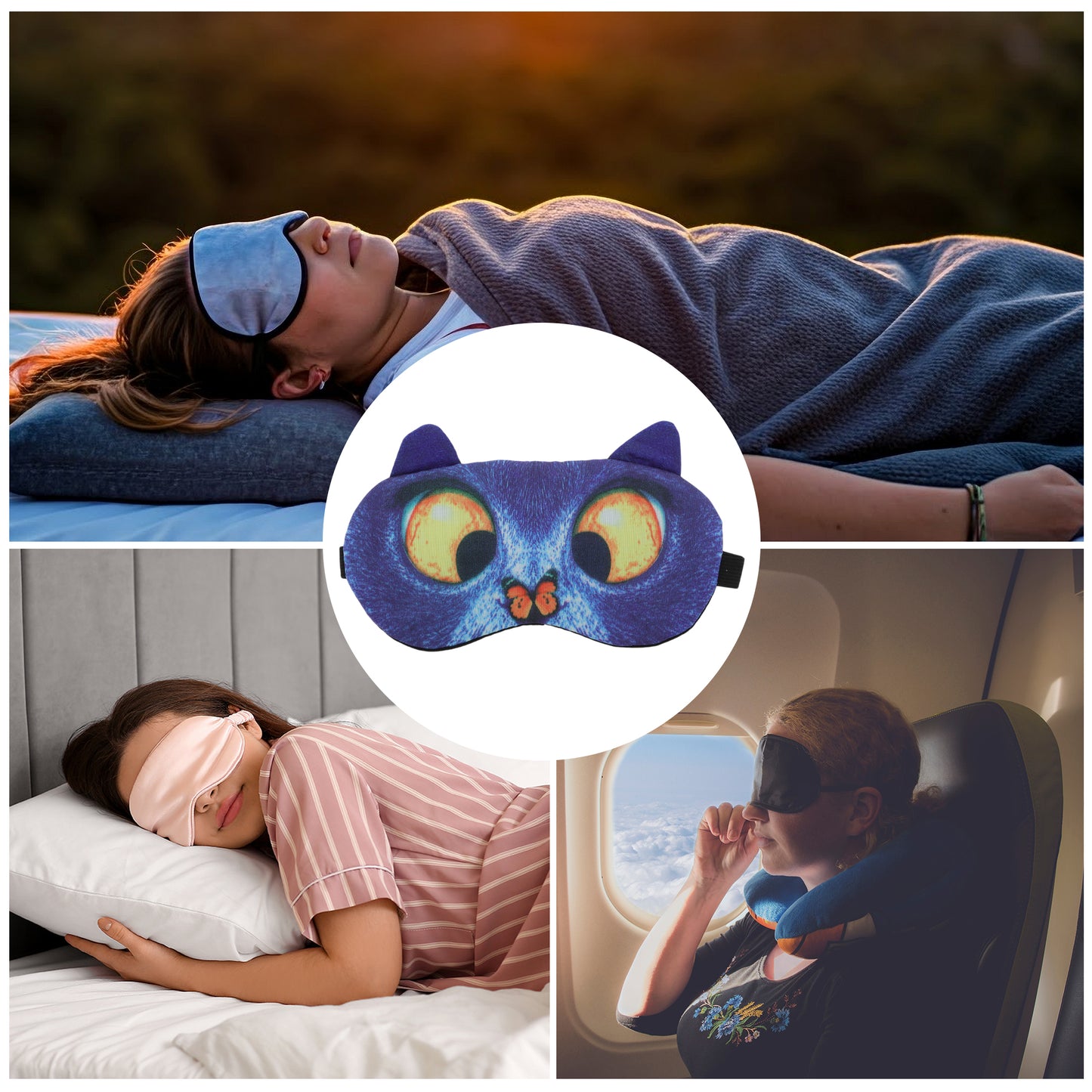Portable Cat Sleep Mask Eye Shade Cover for Rest Blue