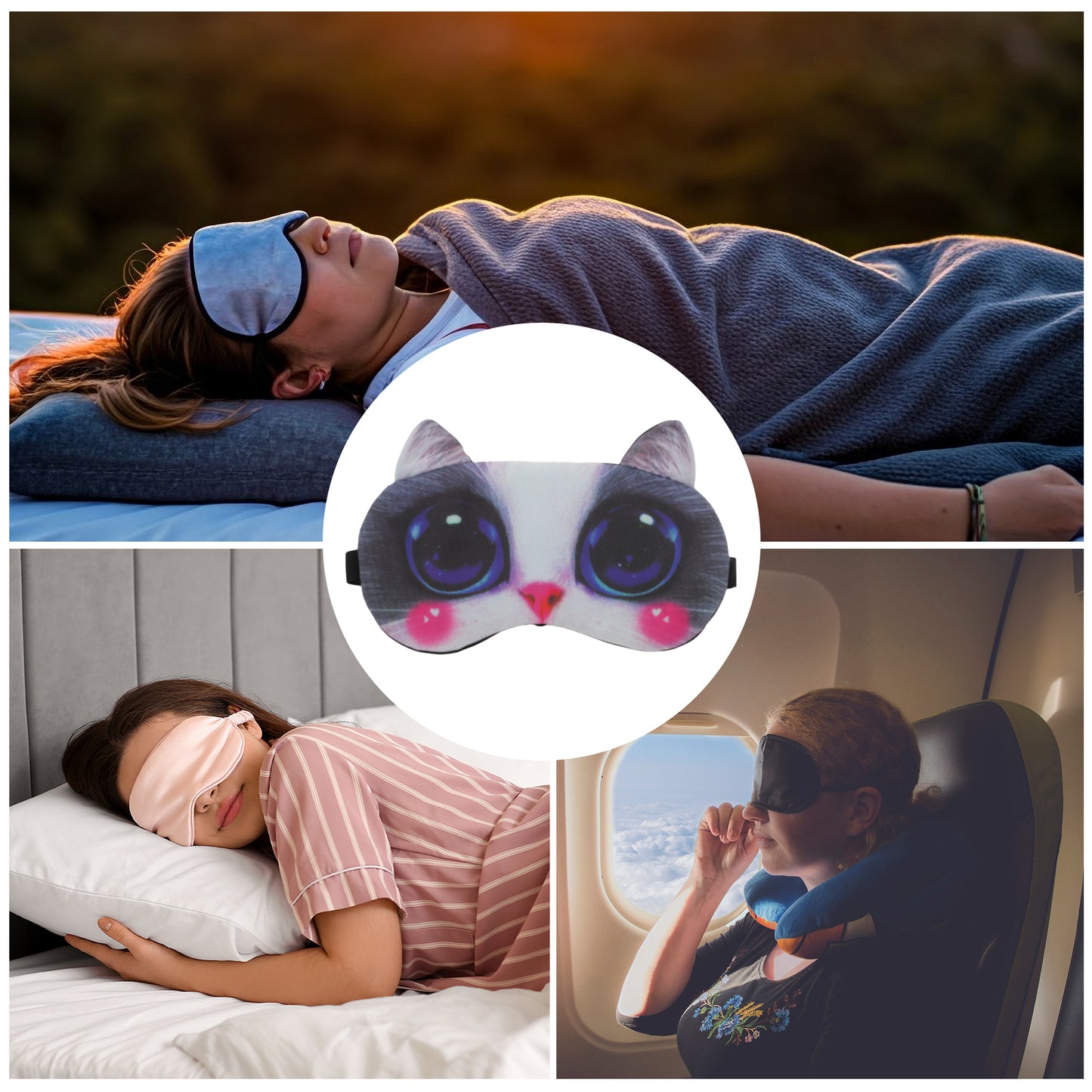 Portable Cat Sleep Mask Eye Shade Cover for Rest White