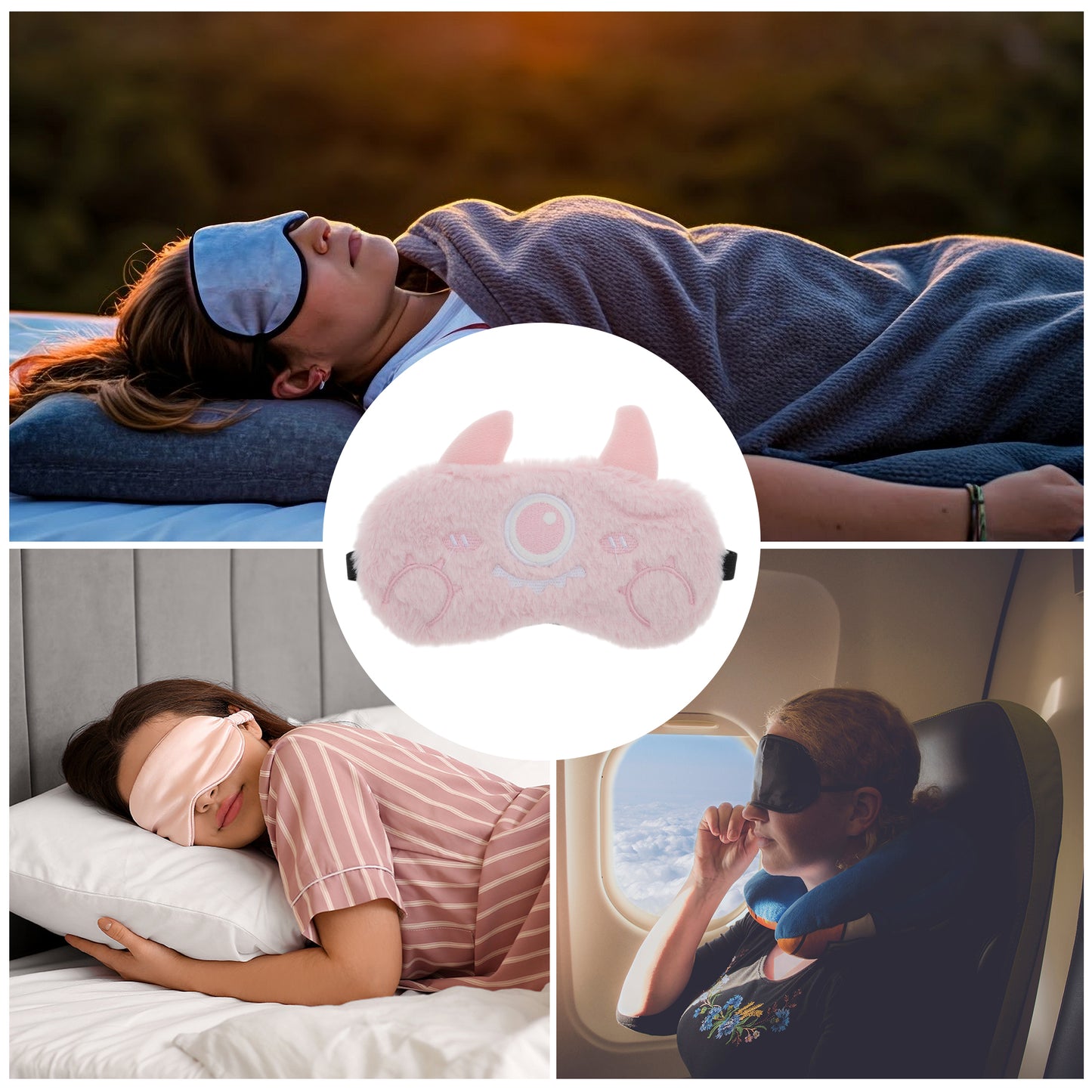 Portable Monster Sleep Mask Eye Shade Cover for Rest Pink