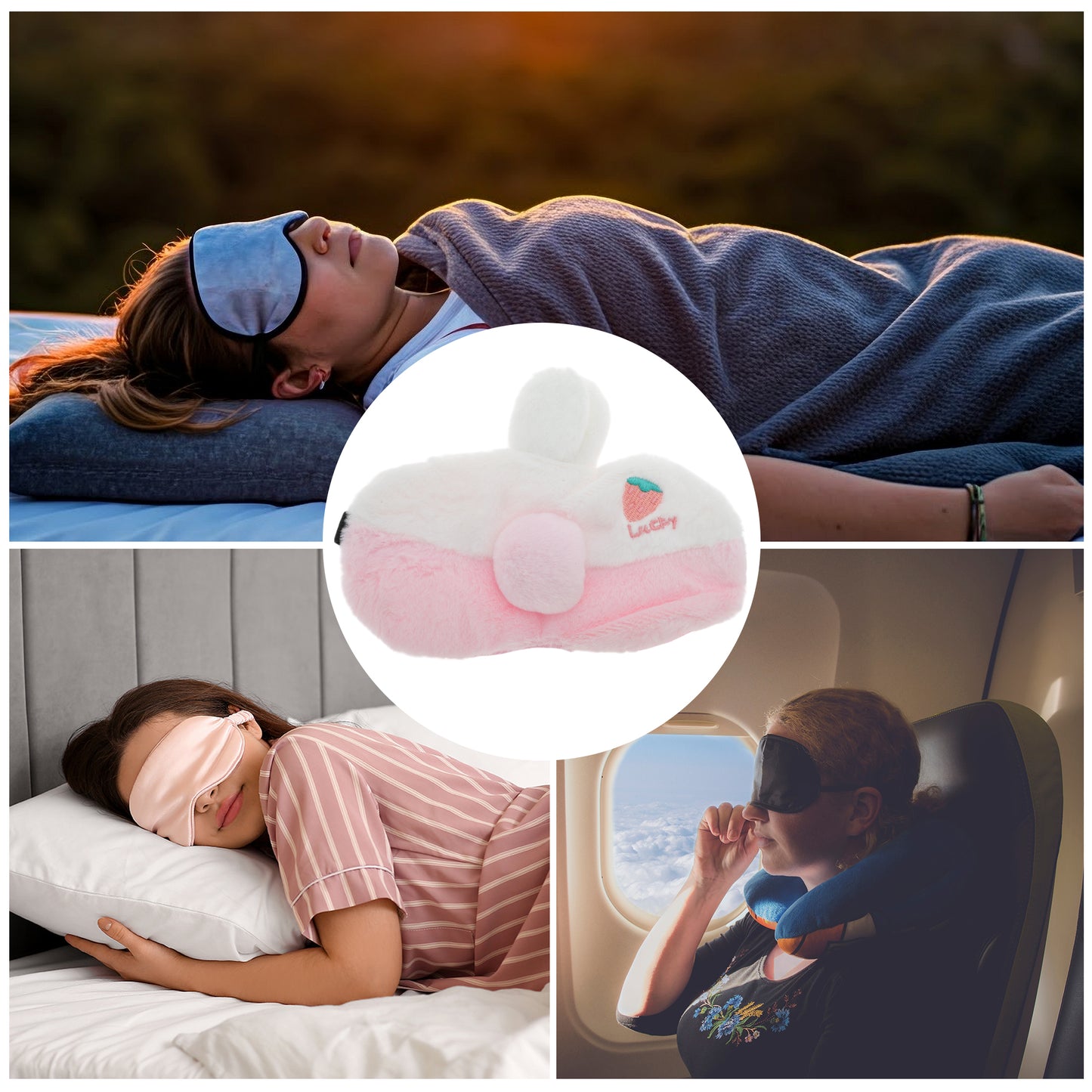 Portable Lucky Strawberry Sleep Mask for Travel for Rest Pink