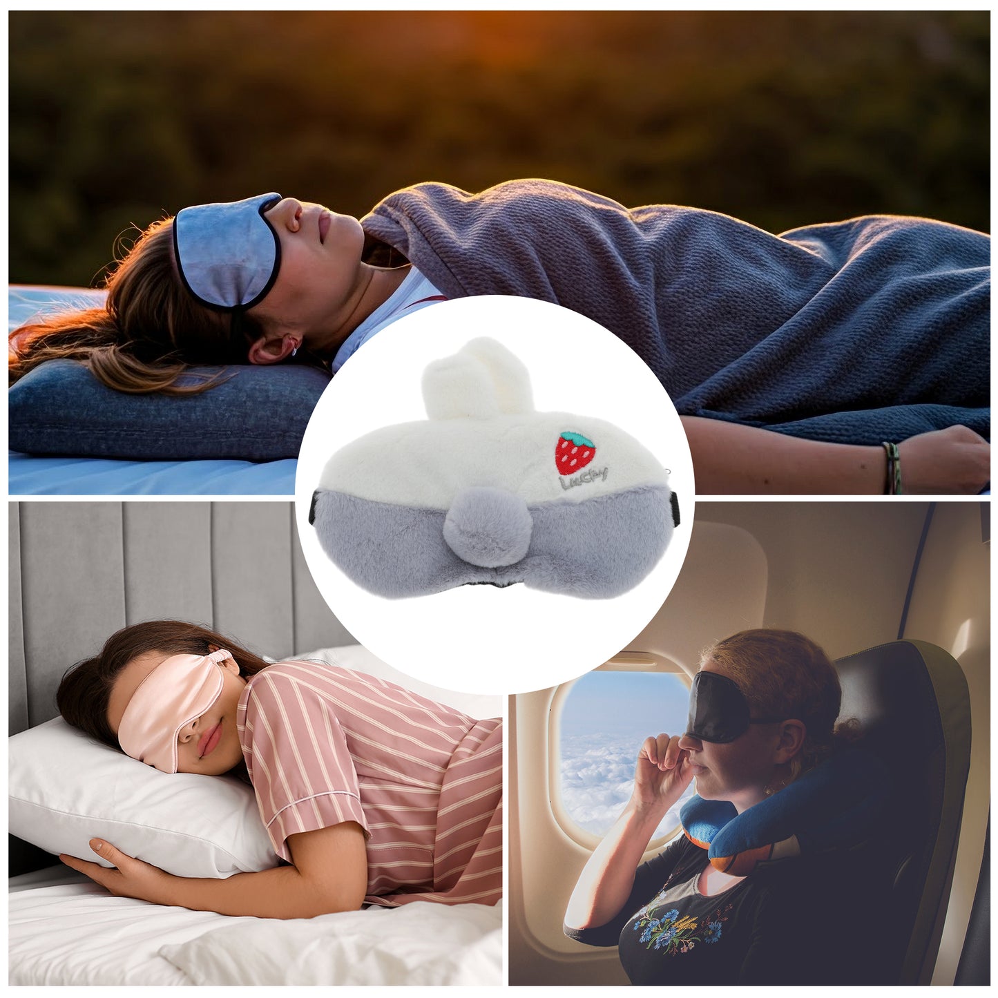 Portable Lucky Strawberry Sleep Mask for Travel for Rest Gray