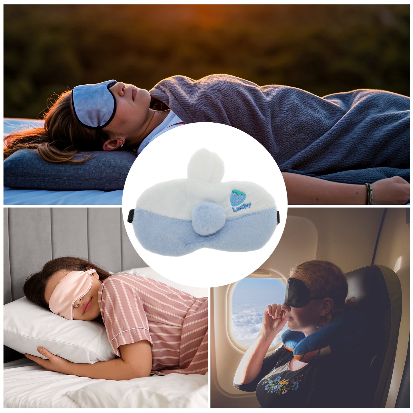 Portable Lucky Strawberry Sleep Mask for Travel for Rest Blue