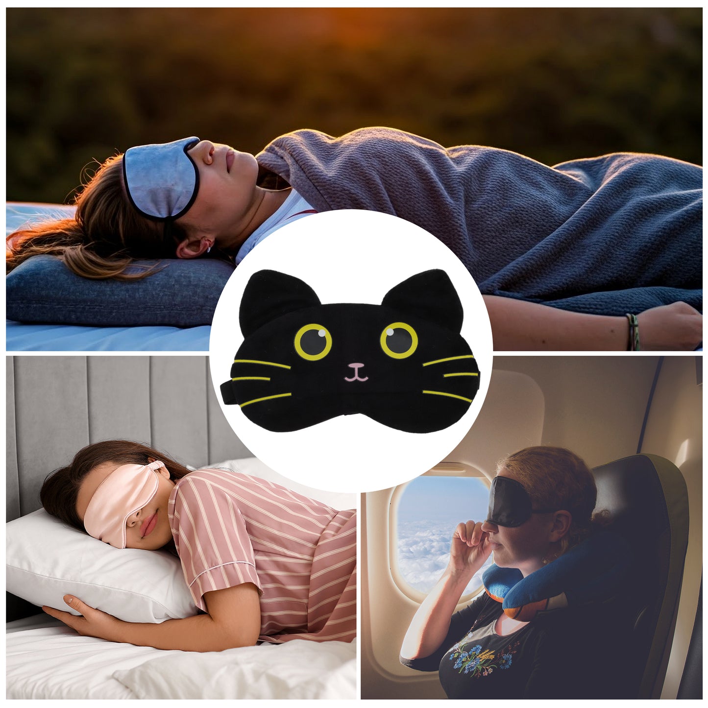Portable Cat Sleep Mask Eye Shade Cover for Rest Travel Black