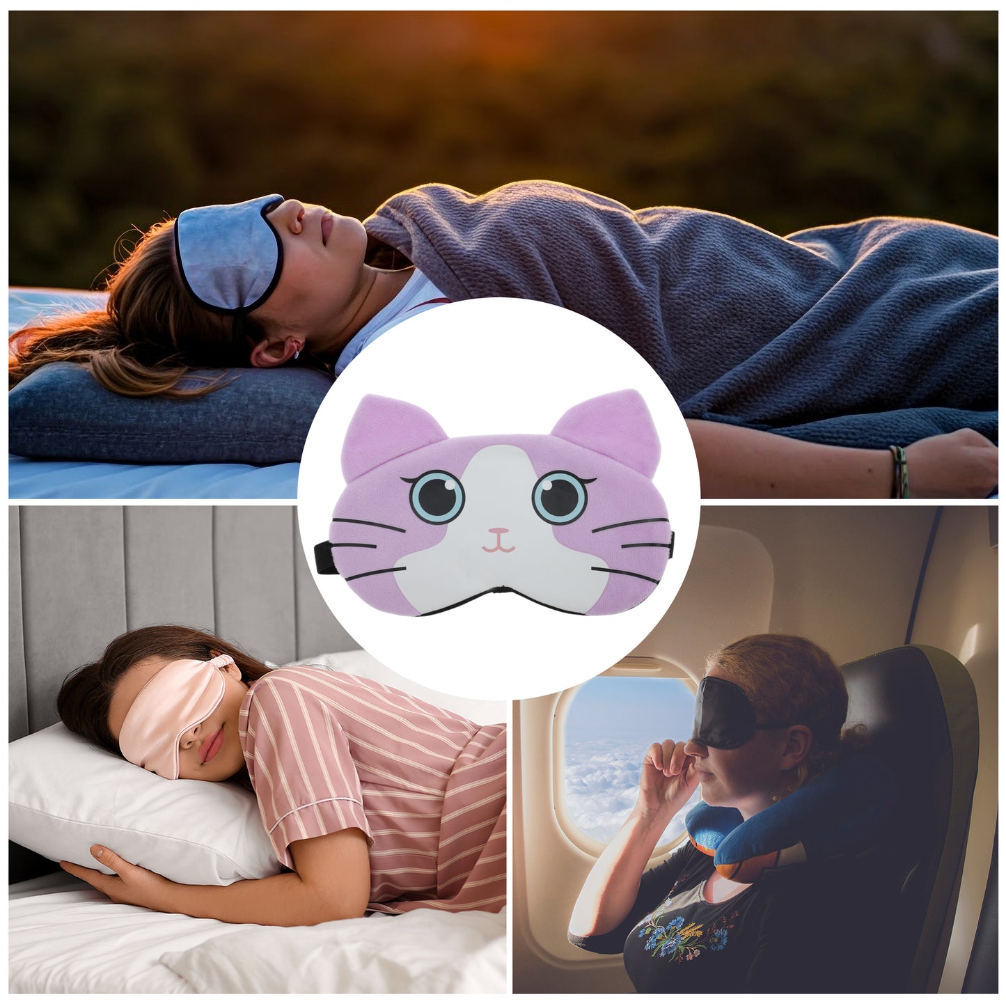 Portable Cat Sleep Mask Eye Shade Cover for Rest Travel Purple