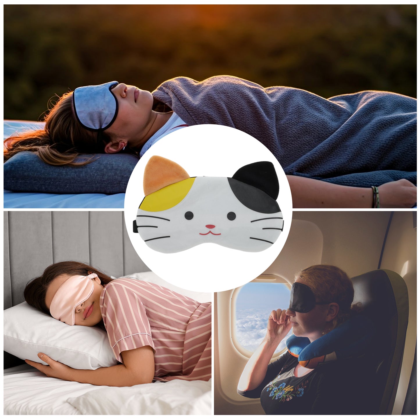 Portable Cat Sleep Mask Eye Shade Cover for Rest Travel Black Yellow