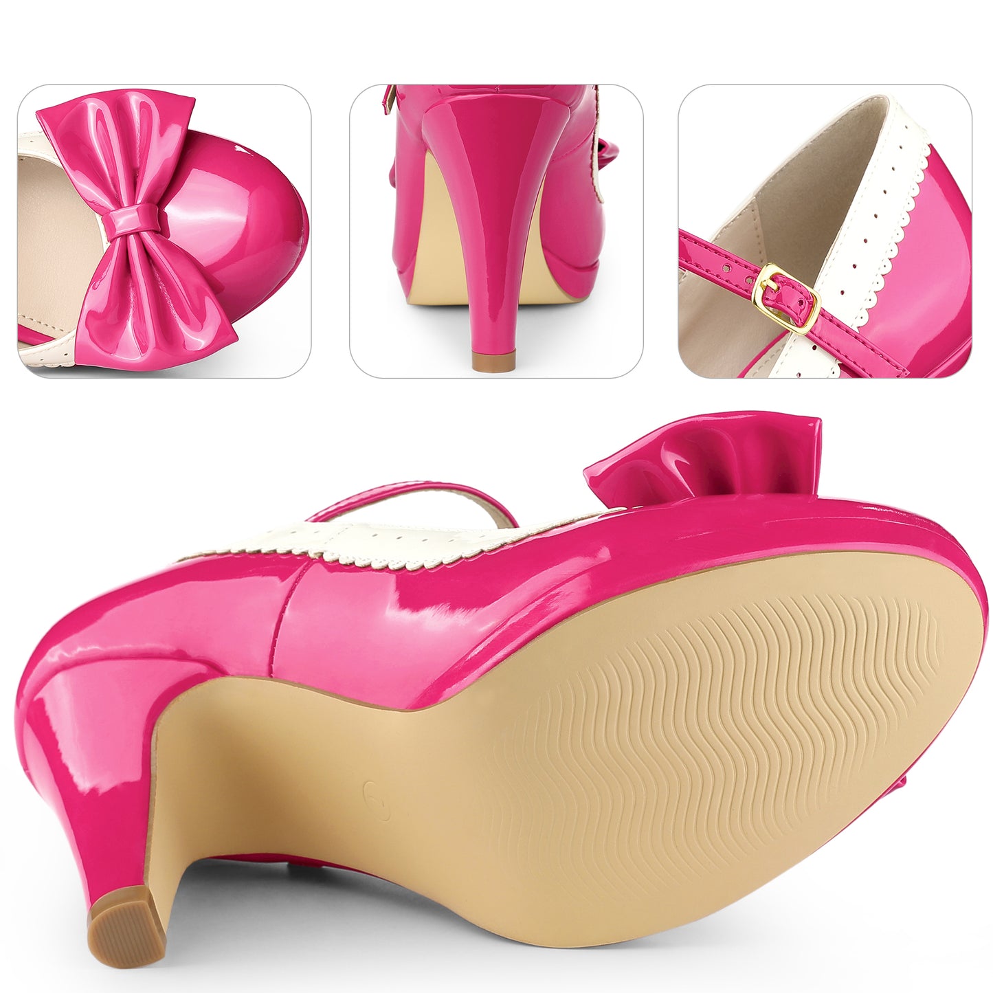 Zapatos retro para mujer con plataforma y lazo, tacones de aguja, zapatos Mary Jane