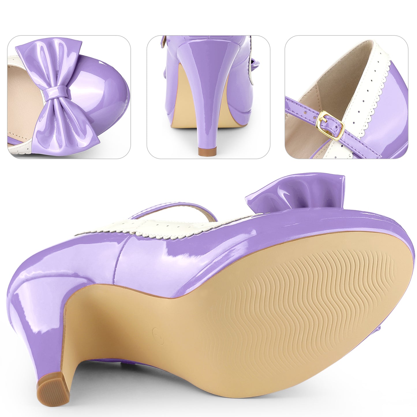 Women Retro Shoes Bow Platform Stiletto Heels Mary Janes Shoes