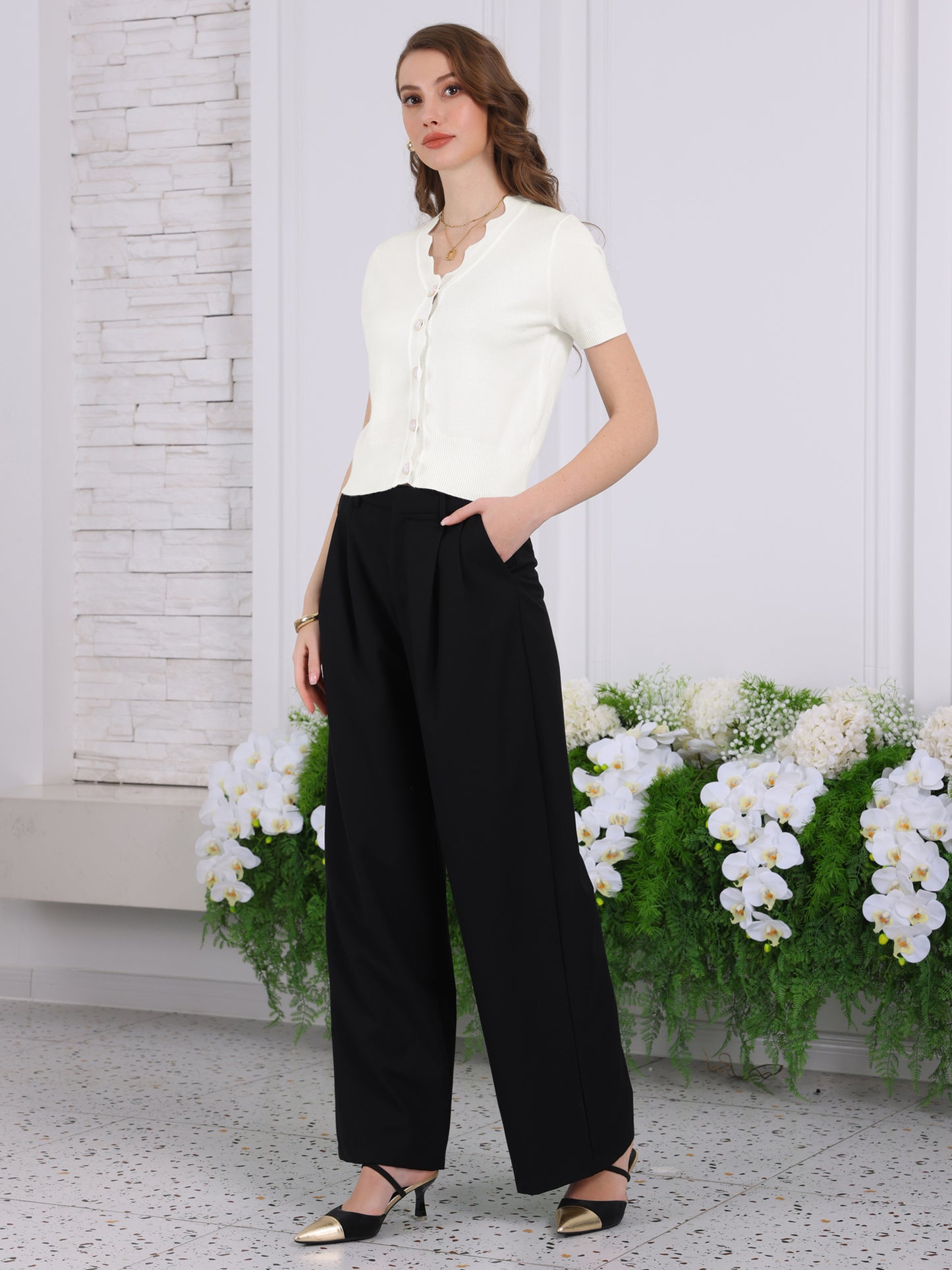 Cárdigan de punto de manga corta para mujer, cuello en V, informal, de verano, acanalado, top corto
