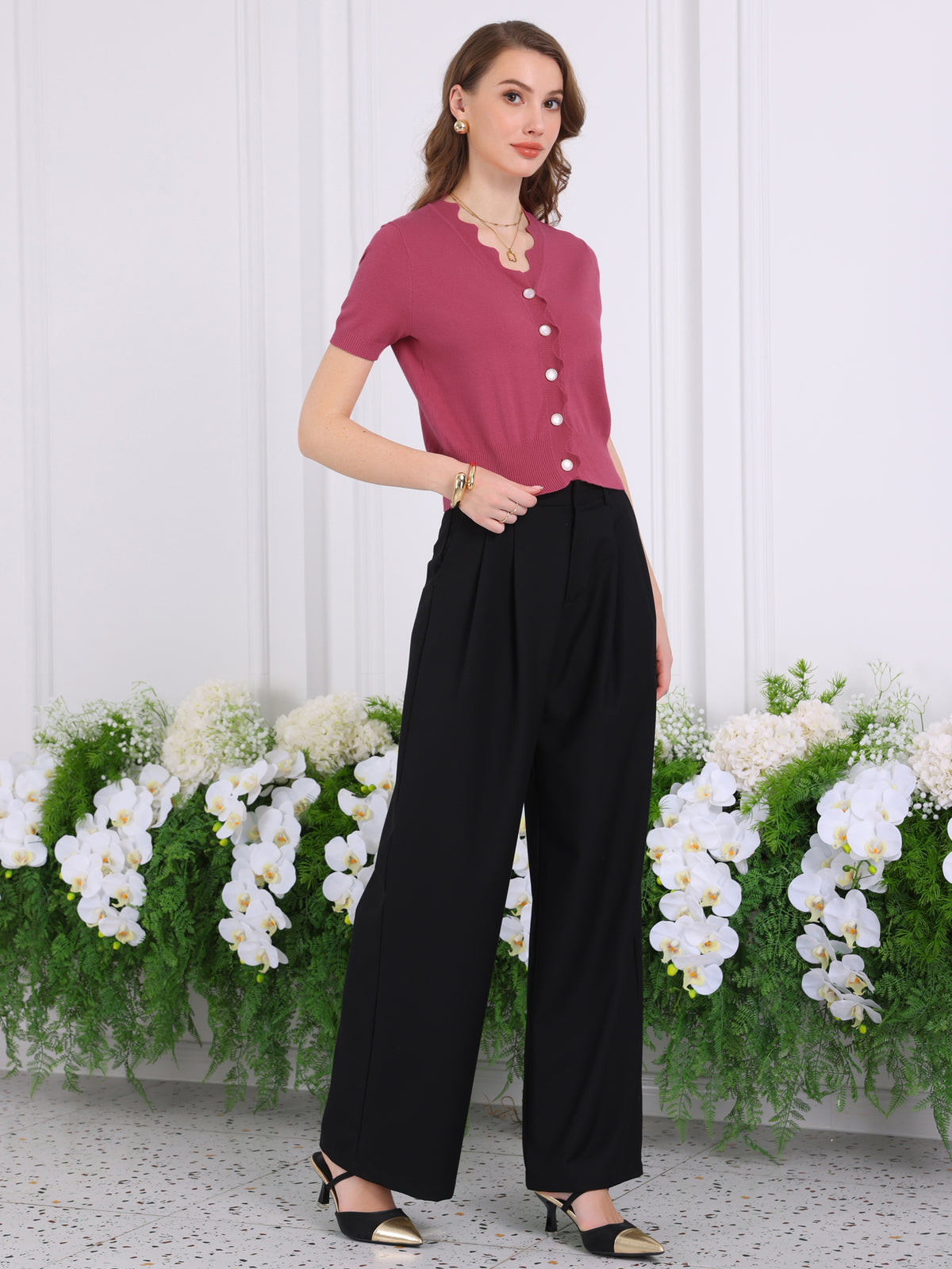 Women's Short Sleeve Knit Cardigan V Neck Summer Casual Ribbed Cropped Sweater Top