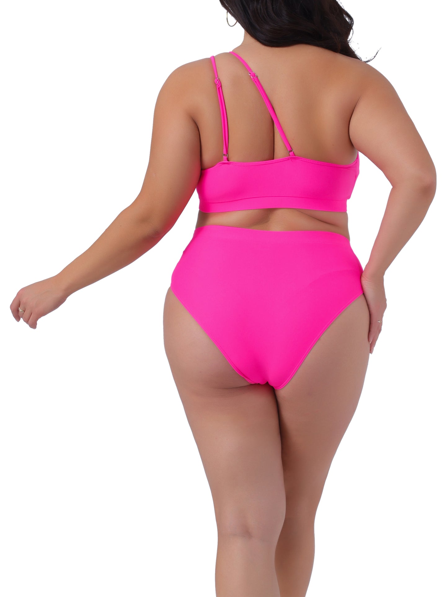 Traje de baño de dos piezas con escote halter y un hombro descubierto para mujer, talla grande, cintura alta