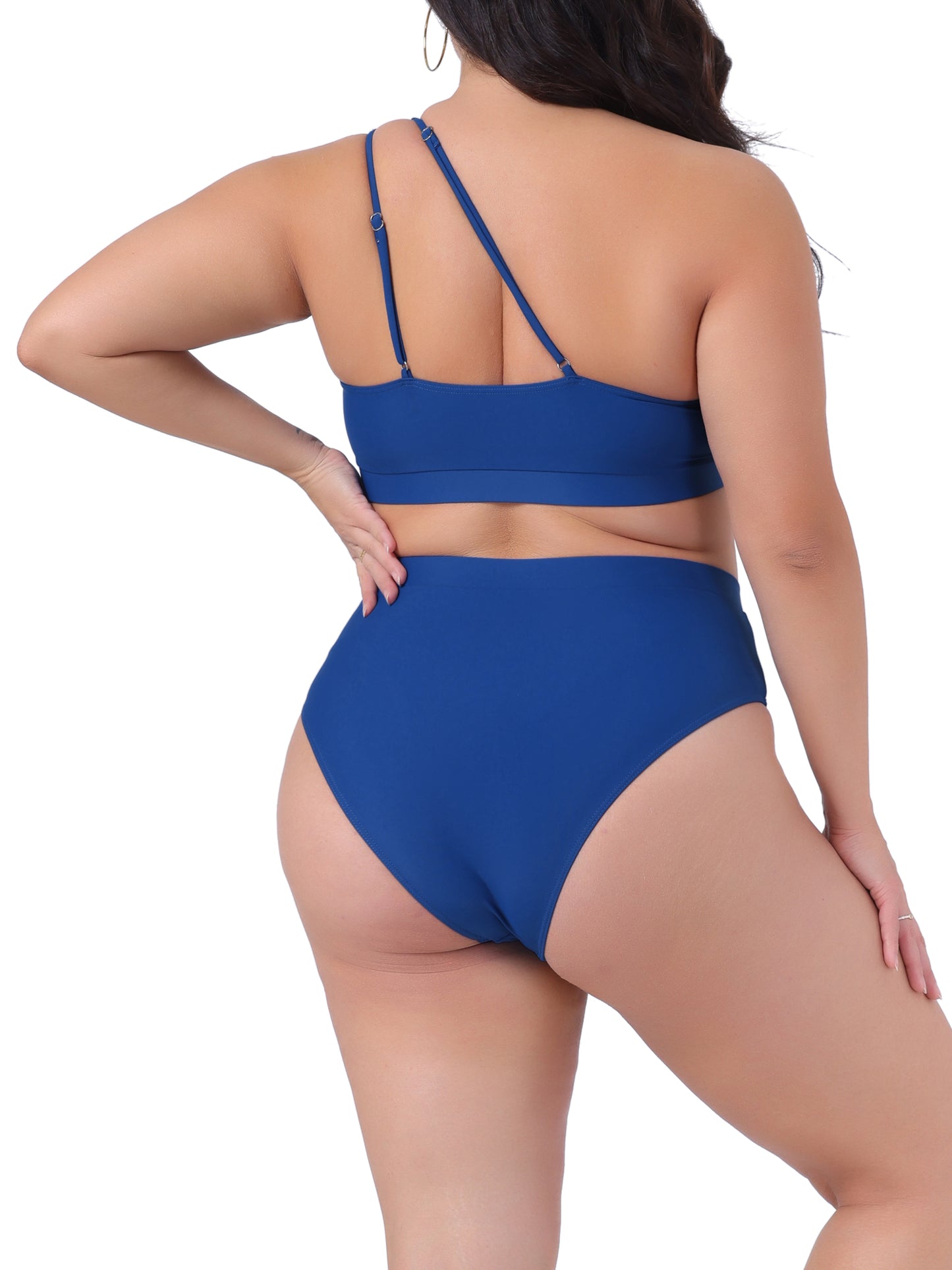 Traje de baño de dos piezas con escote halter y un hombro descubierto para mujer, talla grande, cintura alta