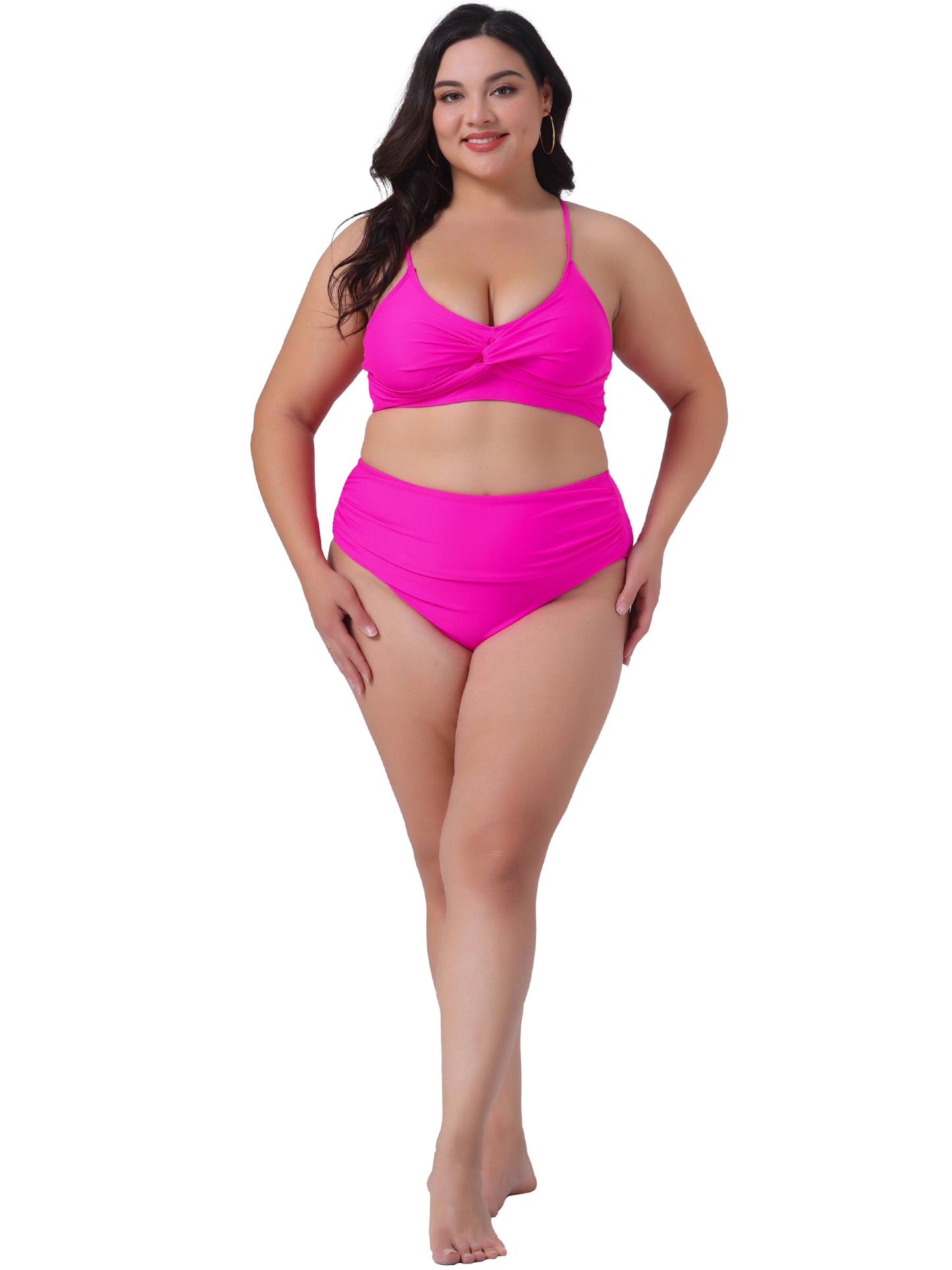 Conjunto de bikini de talla grande para mujer, traje de baño de dos piezas con escote en V y cintura alta