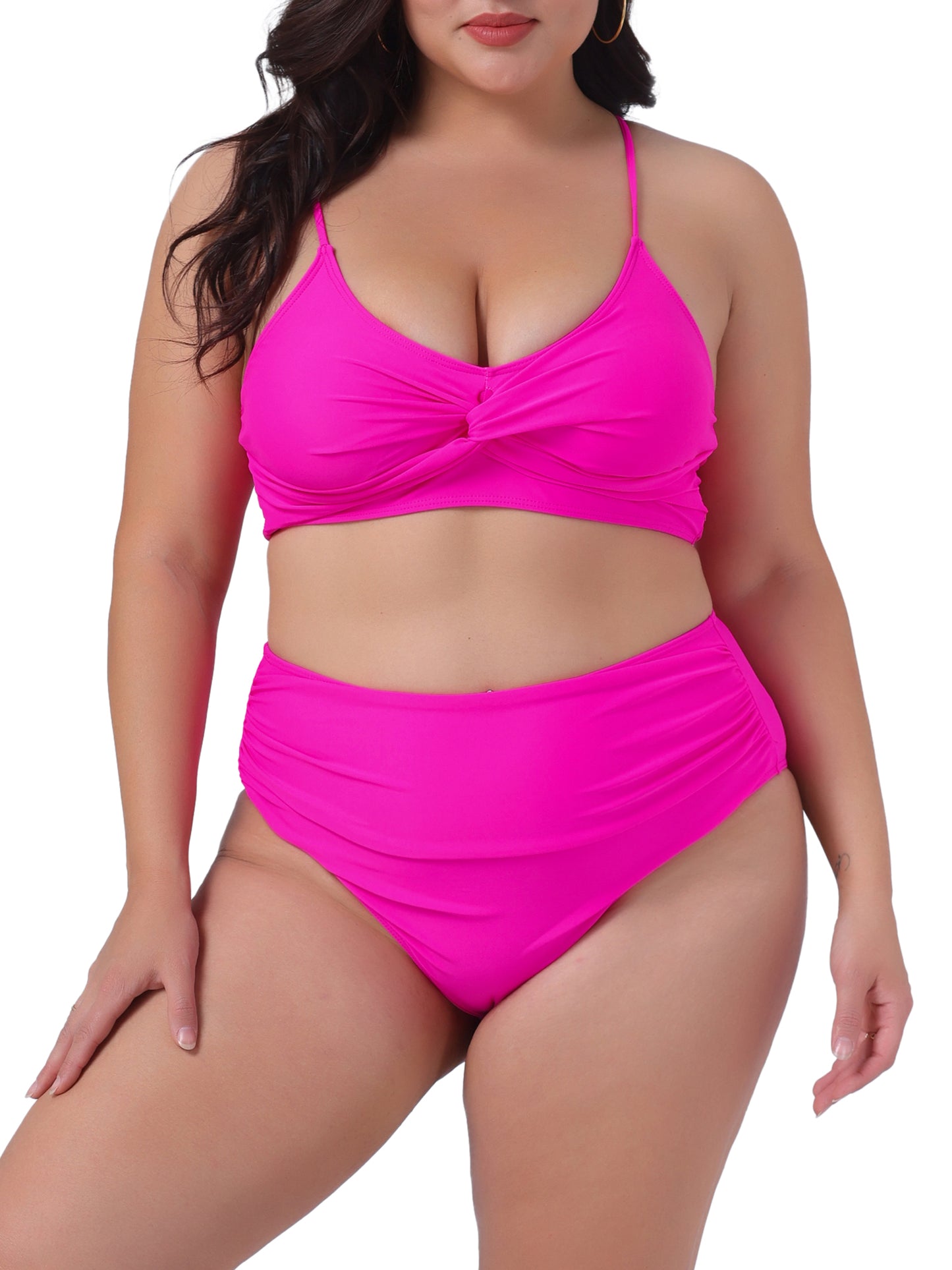 Conjunto de bikini de talla grande para mujer, traje de baño de dos piezas con escote en V y cintura alta
