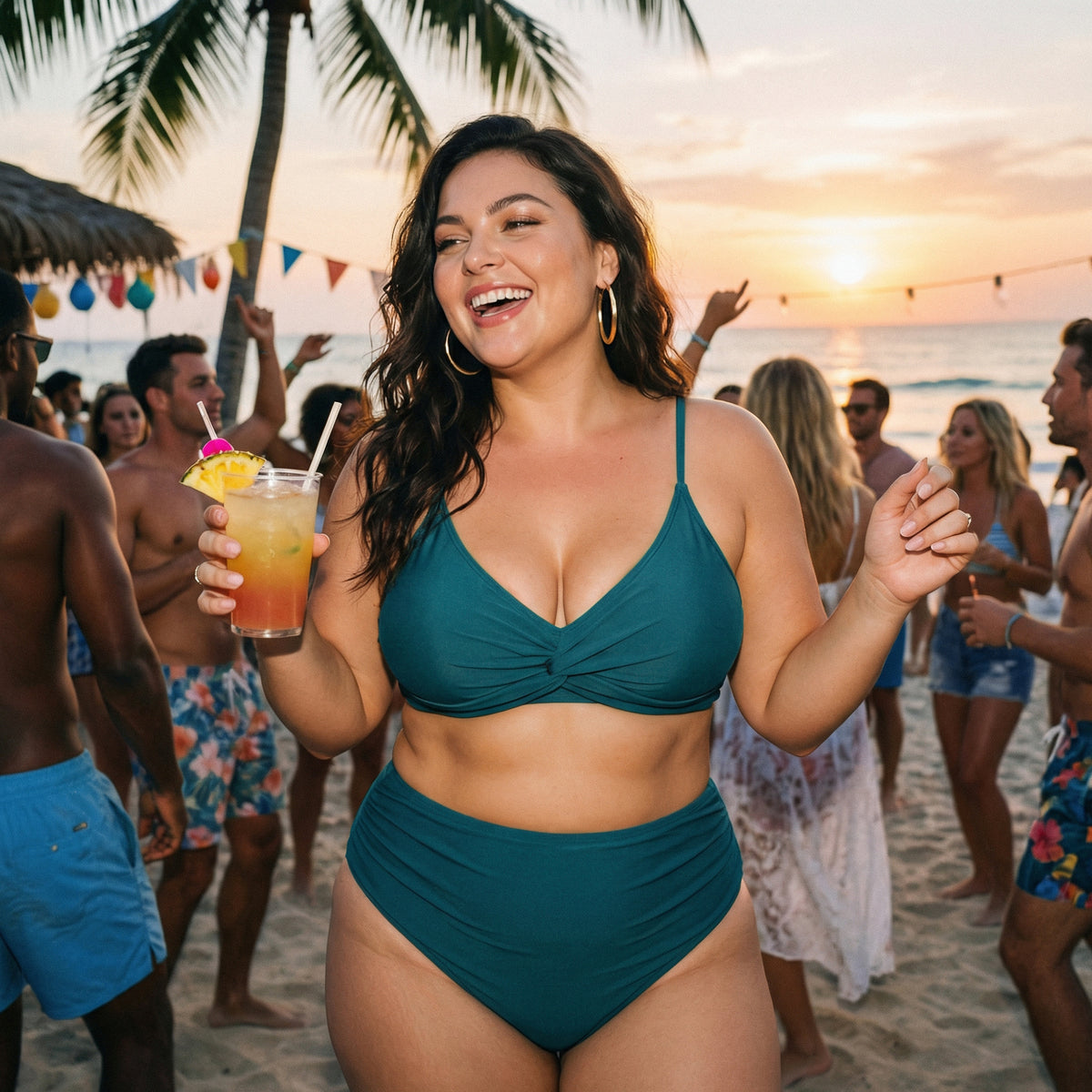 Women Plus Size Bikini Set High Waisted V Neck Bathing Suit Two Piece Swimsuit