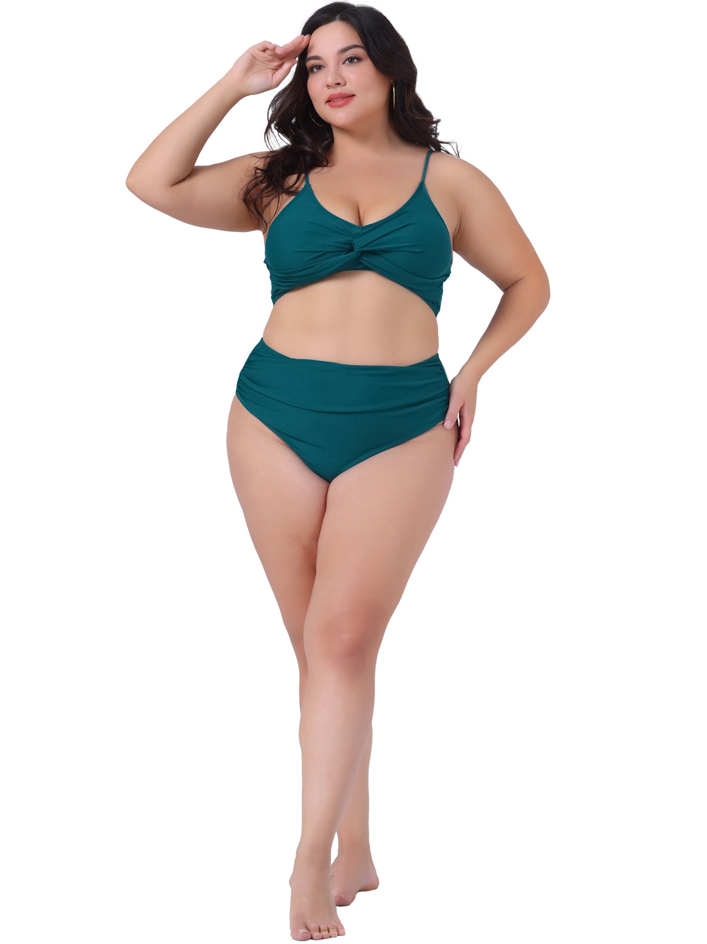 Conjunto de bikini de talla grande para mujer, traje de baño de dos piezas con escote en V y cintura alta