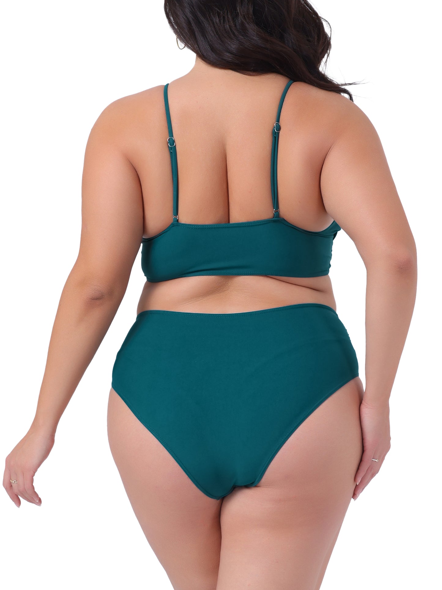 Conjunto de bikini de talla grande para mujer, traje de baño de dos piezas con escote en V y cintura alta