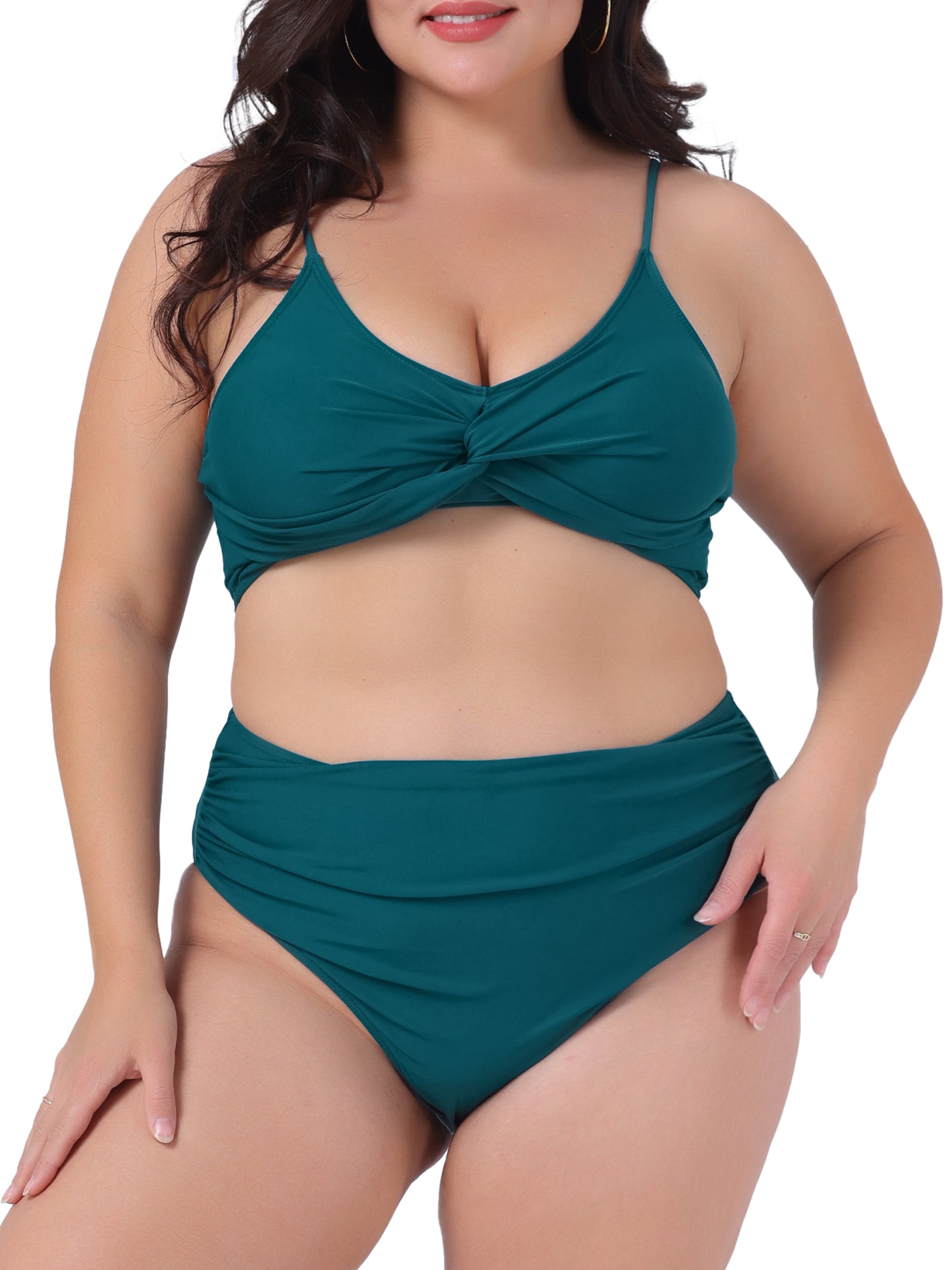 Conjunto de bikini de talla grande para mujer, traje de baño de dos piezas con escote en V y cintura alta