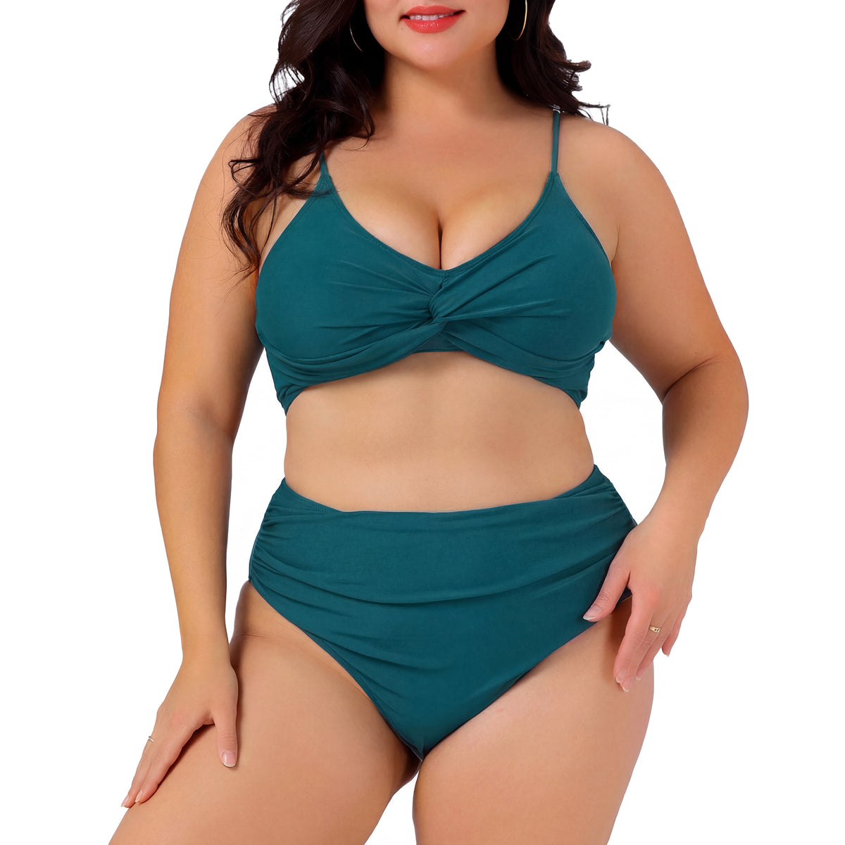 Women Plus Size Bikini Set High Waisted V Neck Bathing Suit Two Piece Swimsuit