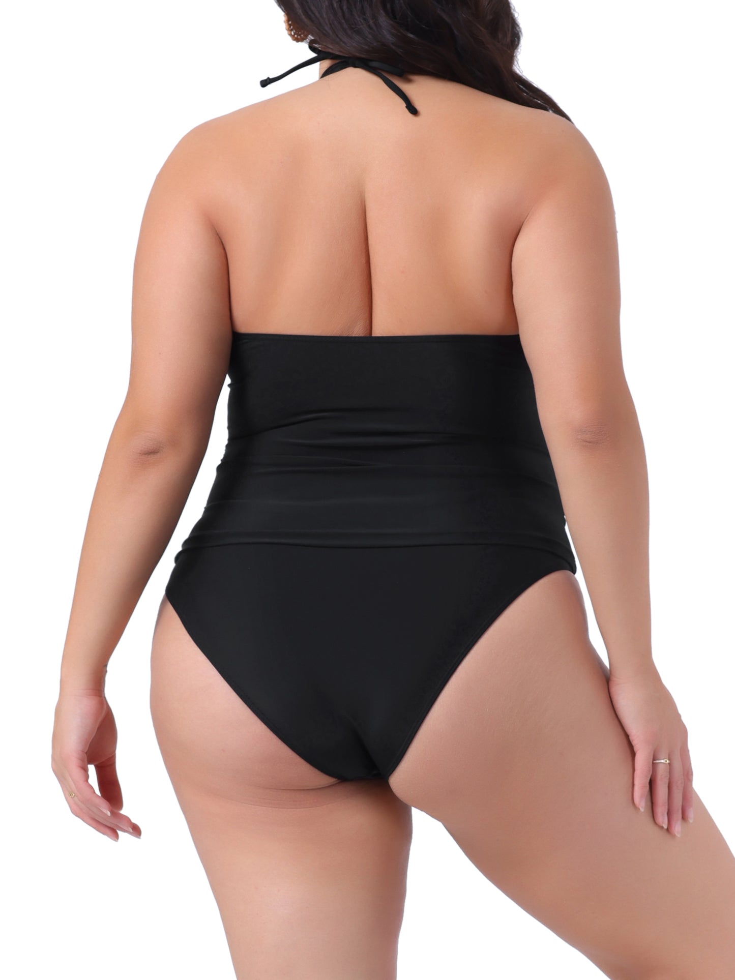 Traje de baño tankini de talla grande para mujer, traje de baño de dos piezas con cuello halter, trajes de baño con parte inferior de bikini para playa