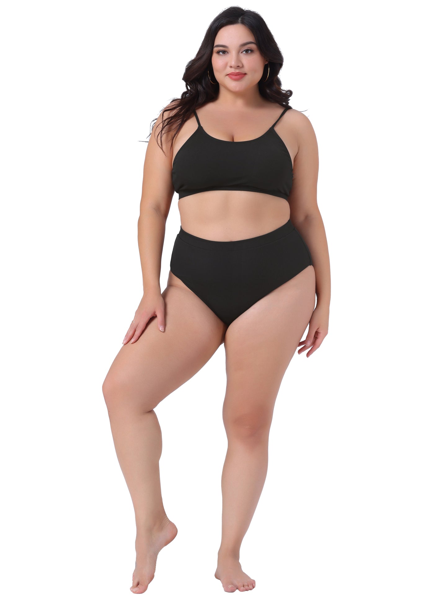 Traje de baño de dos piezas de talla grande para mujer, con escote redondo y tirantes finos, bikini