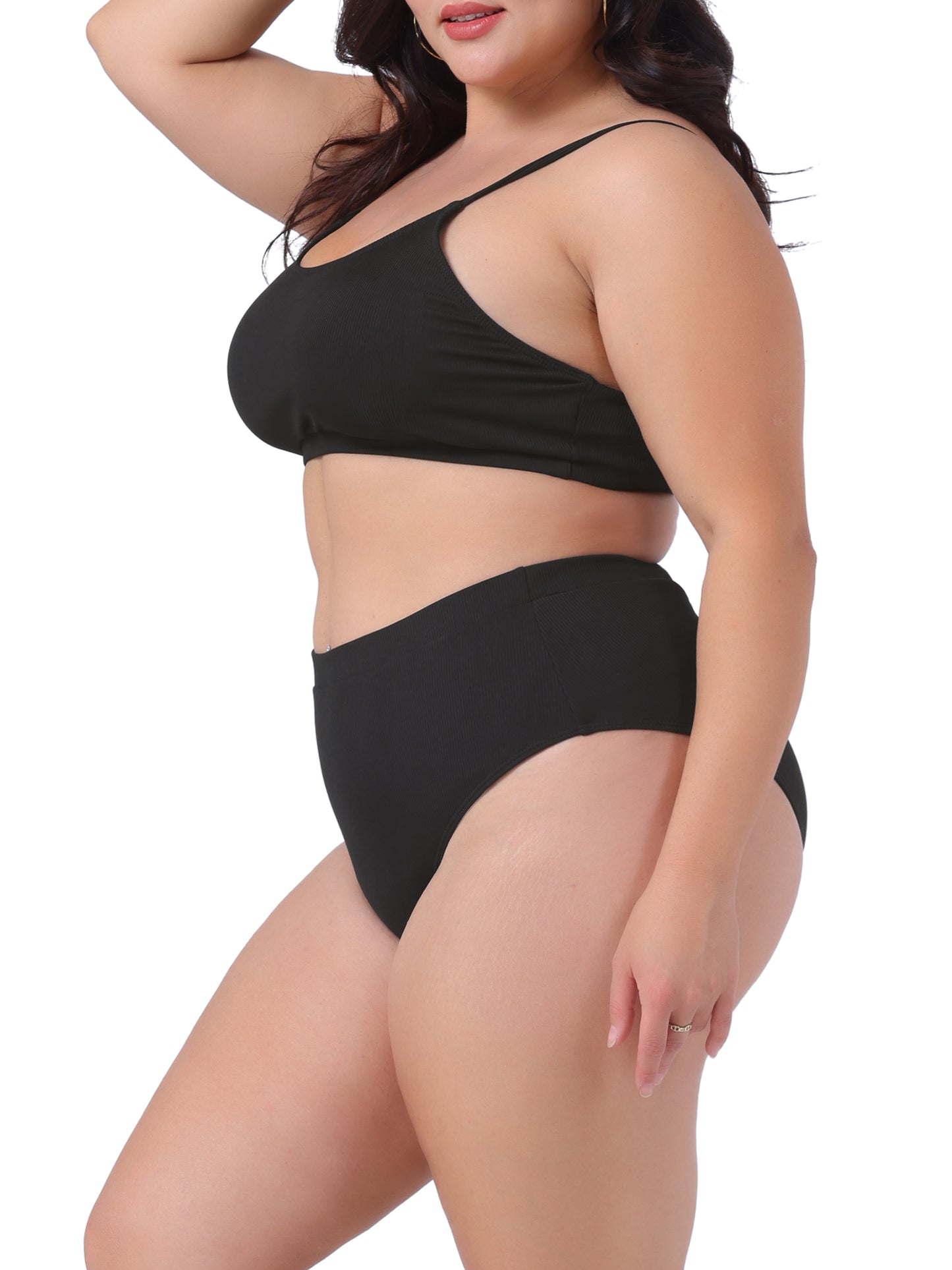 Traje de baño de dos piezas de talla grande para mujer, con escote redondo y tirantes finos, bikini