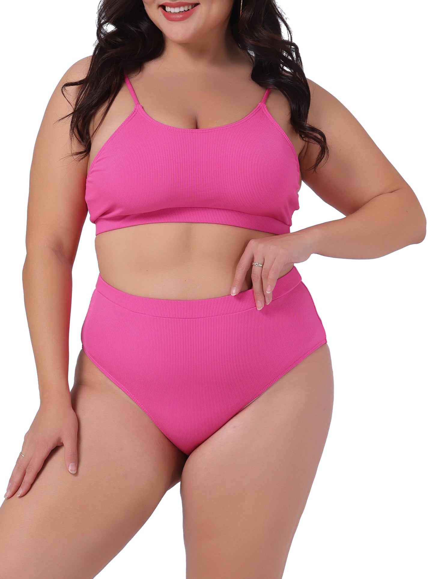 Traje de baño de dos piezas de talla grande para mujer, con escote redondo y tirantes finos, bikini
