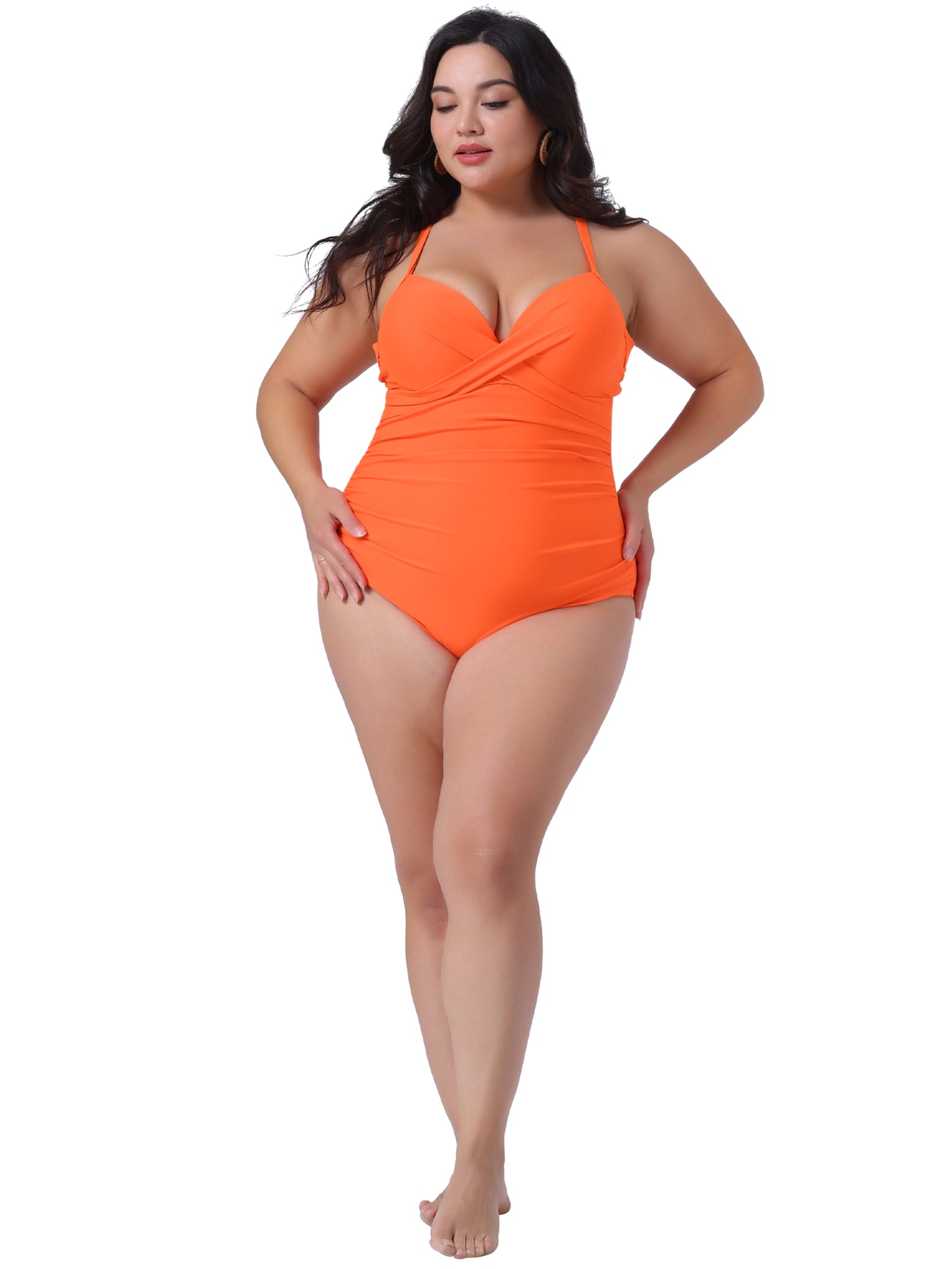 Traje de baño bikini de talla grande para mujer, traje de baño adelgazante con relleno fruncido.