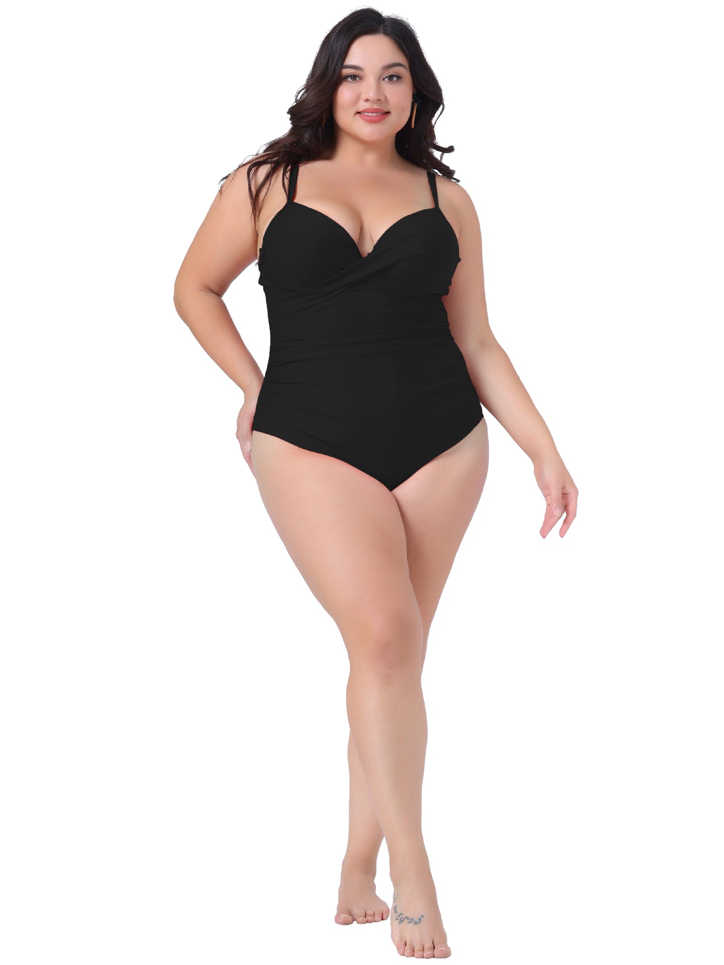 Traje de baño bikini de talla grande para mujer, traje de baño adelgazante con relleno fruncido.