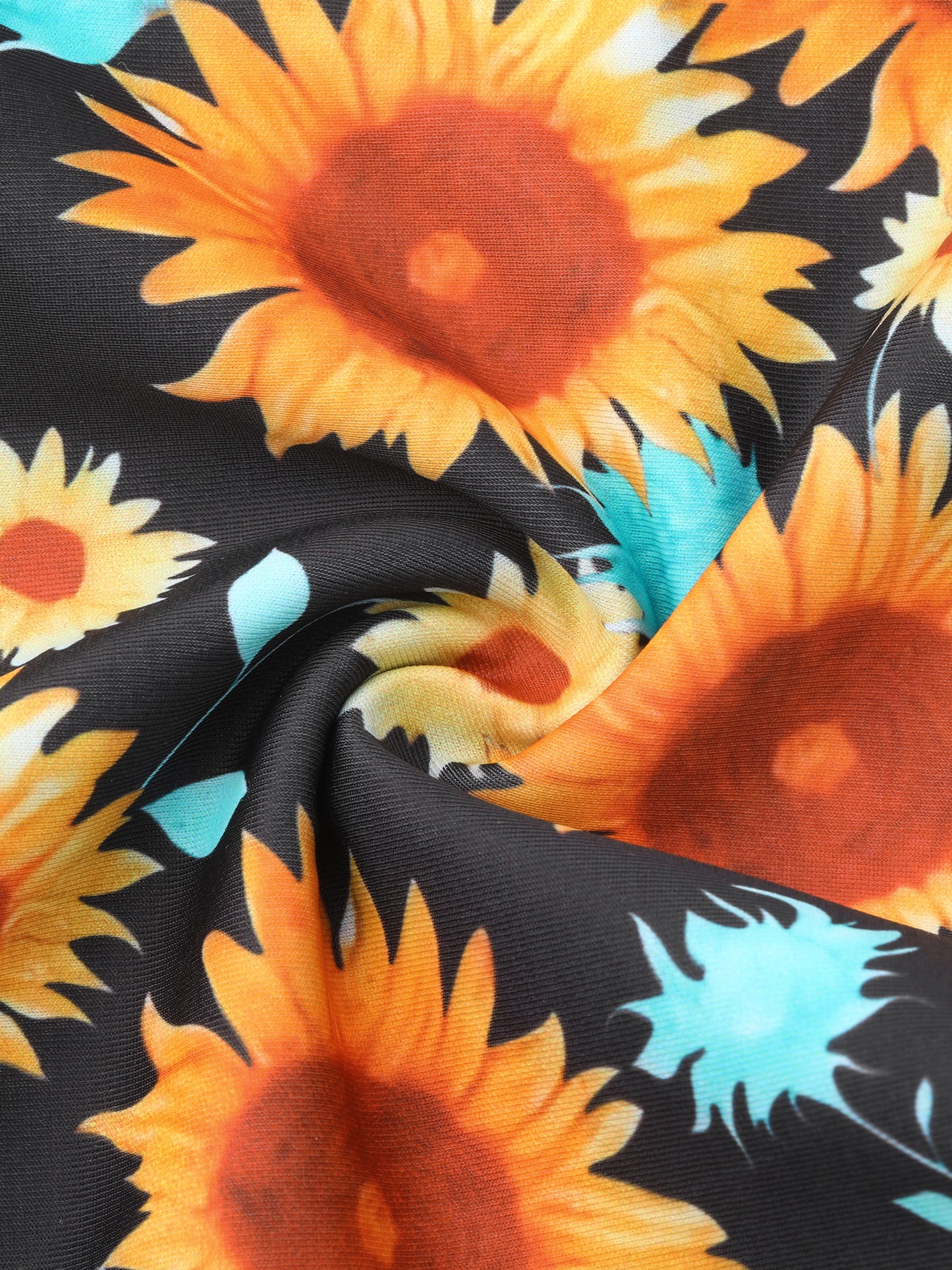 Traje de baño de dos piezas con estampado de girasoles y cintura alta para mujer
